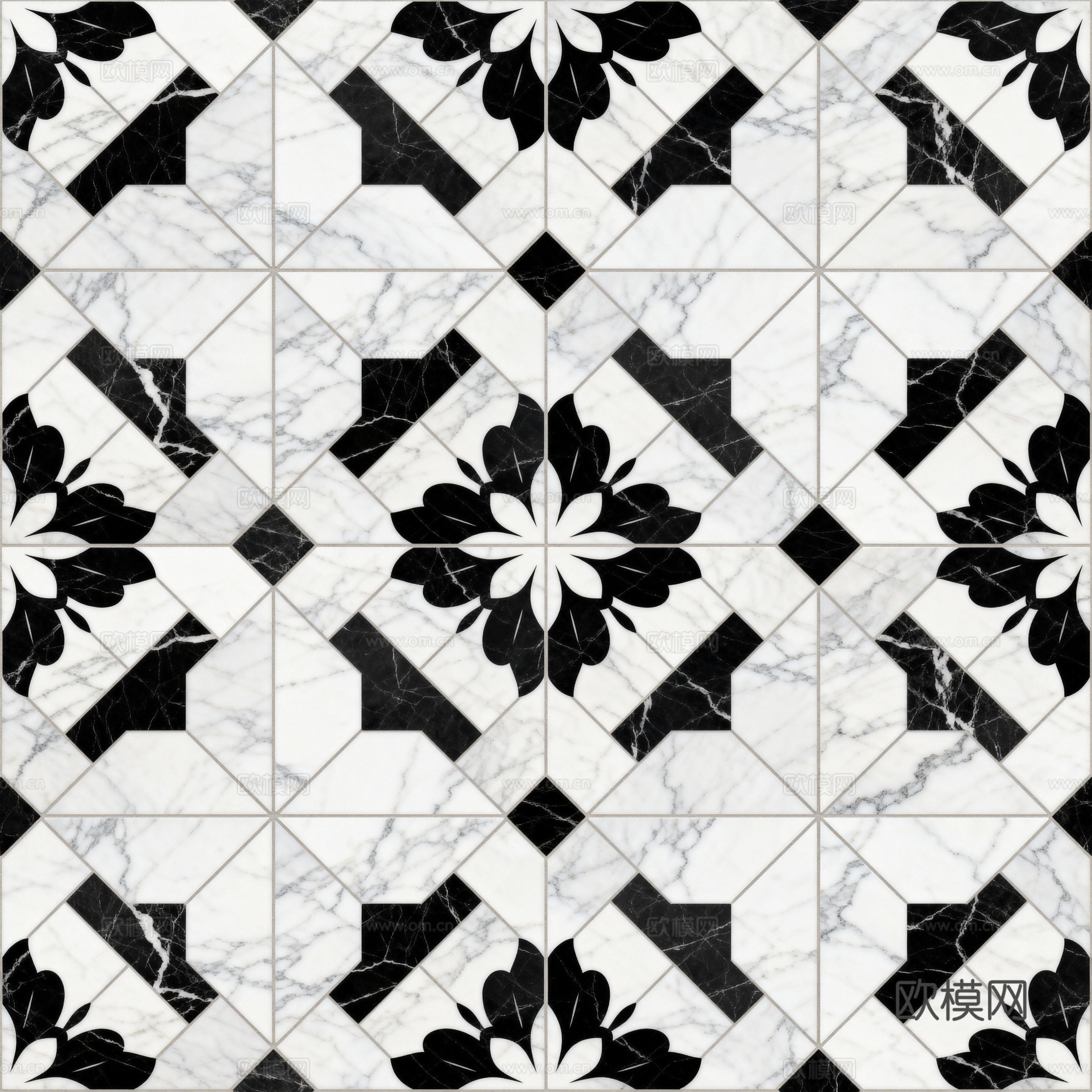 轻奢 黑白石材拼花 花卉几何图案水刀石材拼花地砖 石材马赛克