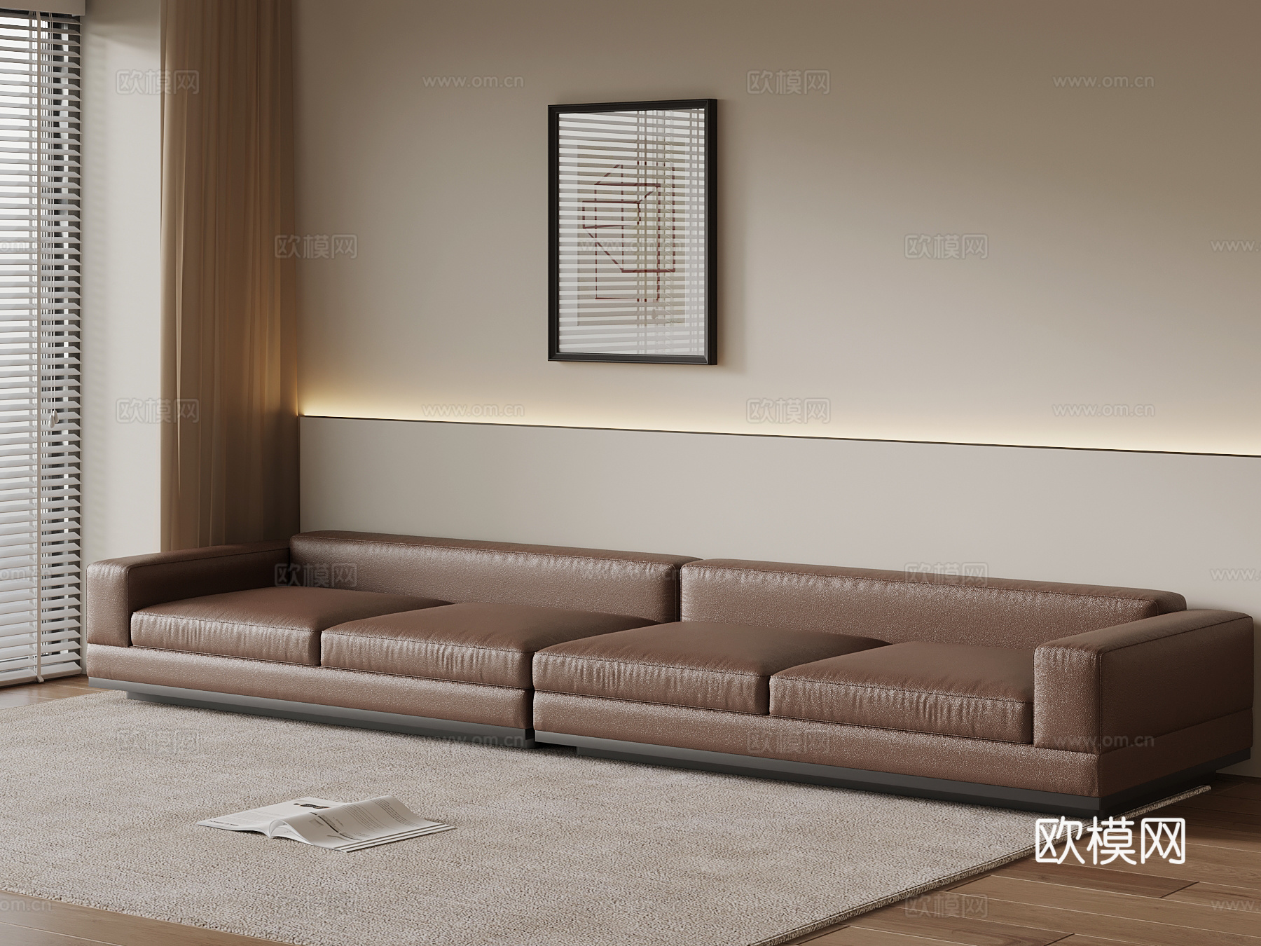 现代多人沙发 休闲皮革沙发su模型