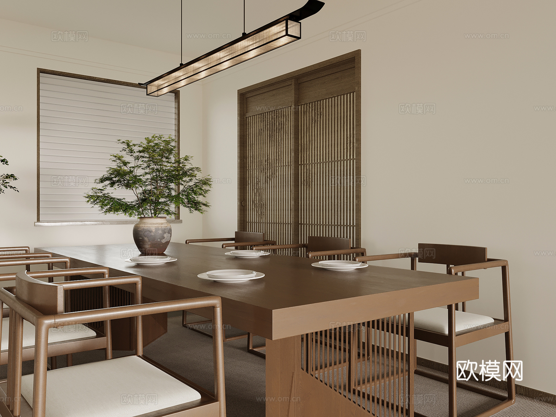 中古风餐桌椅su模型