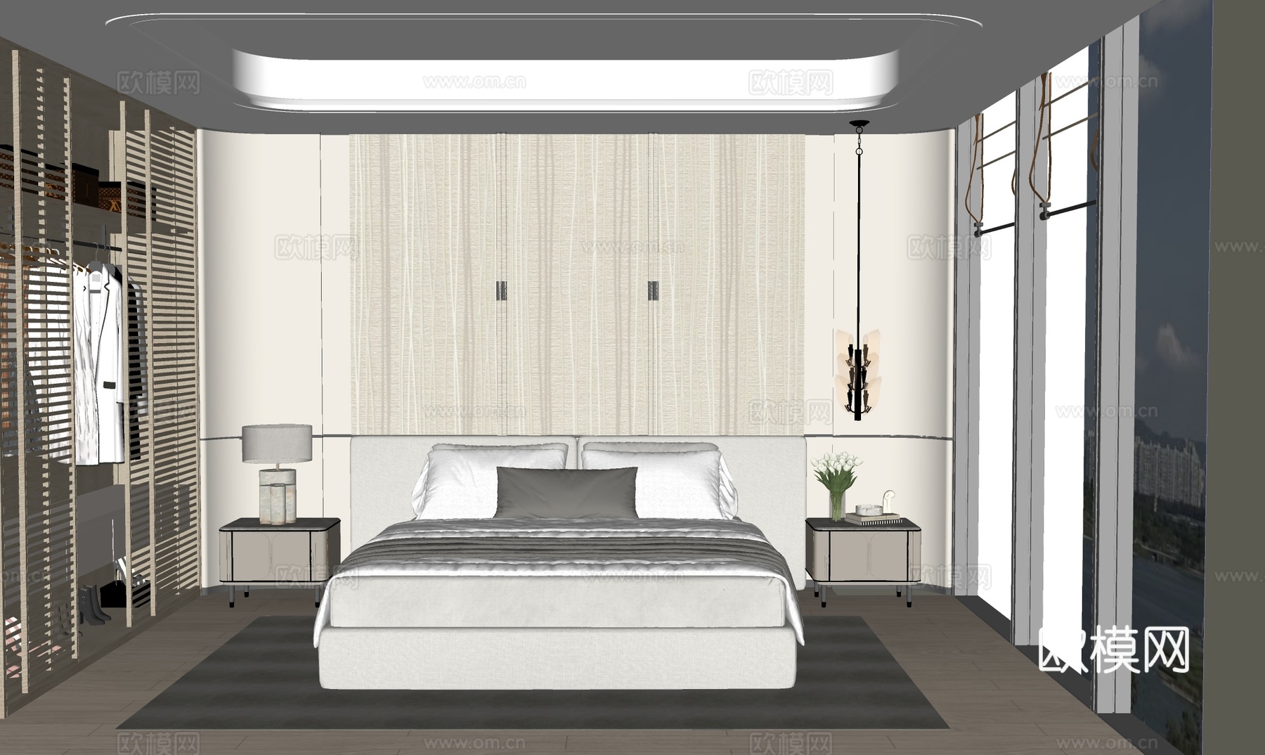 现代意式双人床su模型