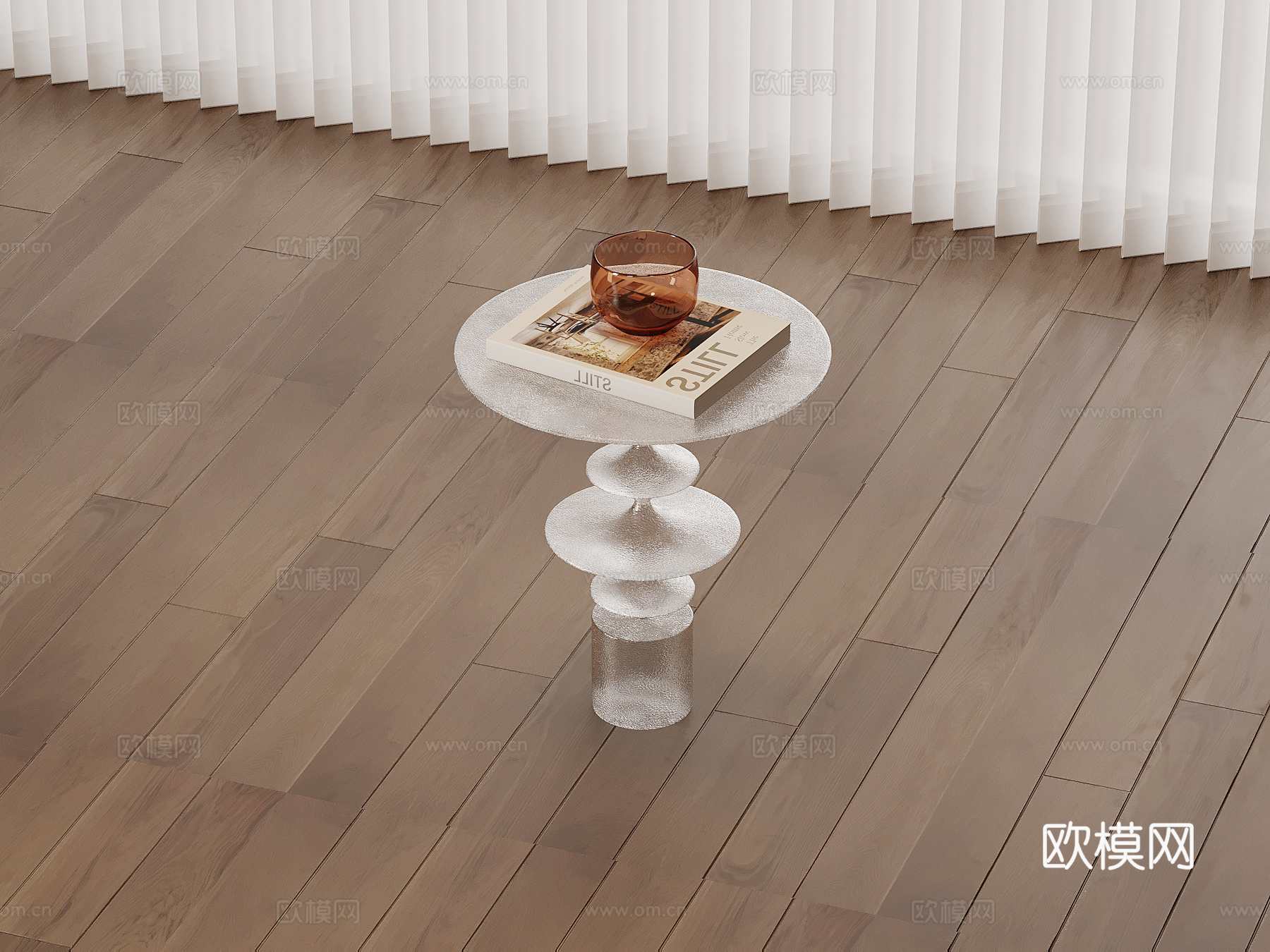 现代边几 圆形玻璃茶几su模型