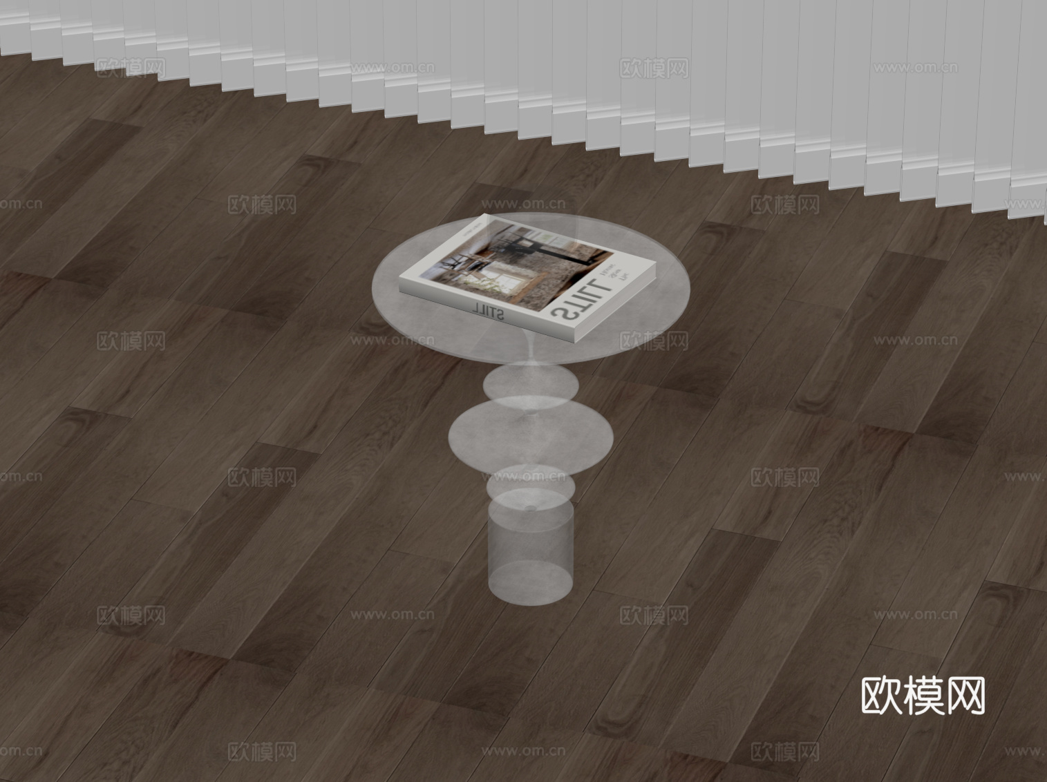 现代边几 圆形玻璃茶几su模型