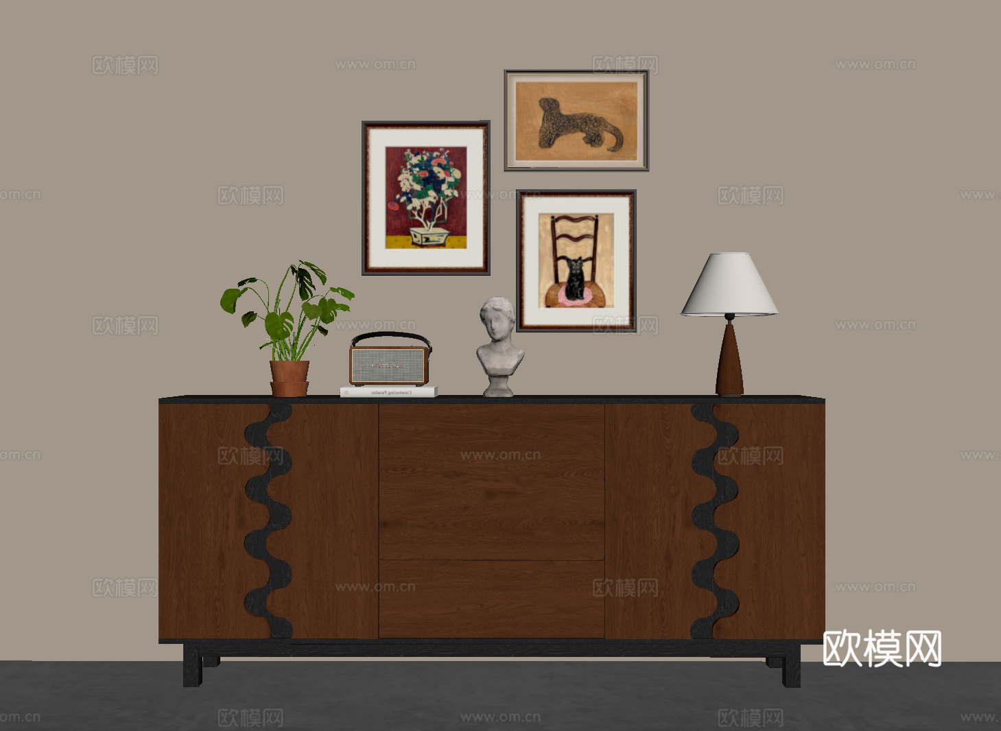法式复古玄关柜 餐边柜 储物柜su模型