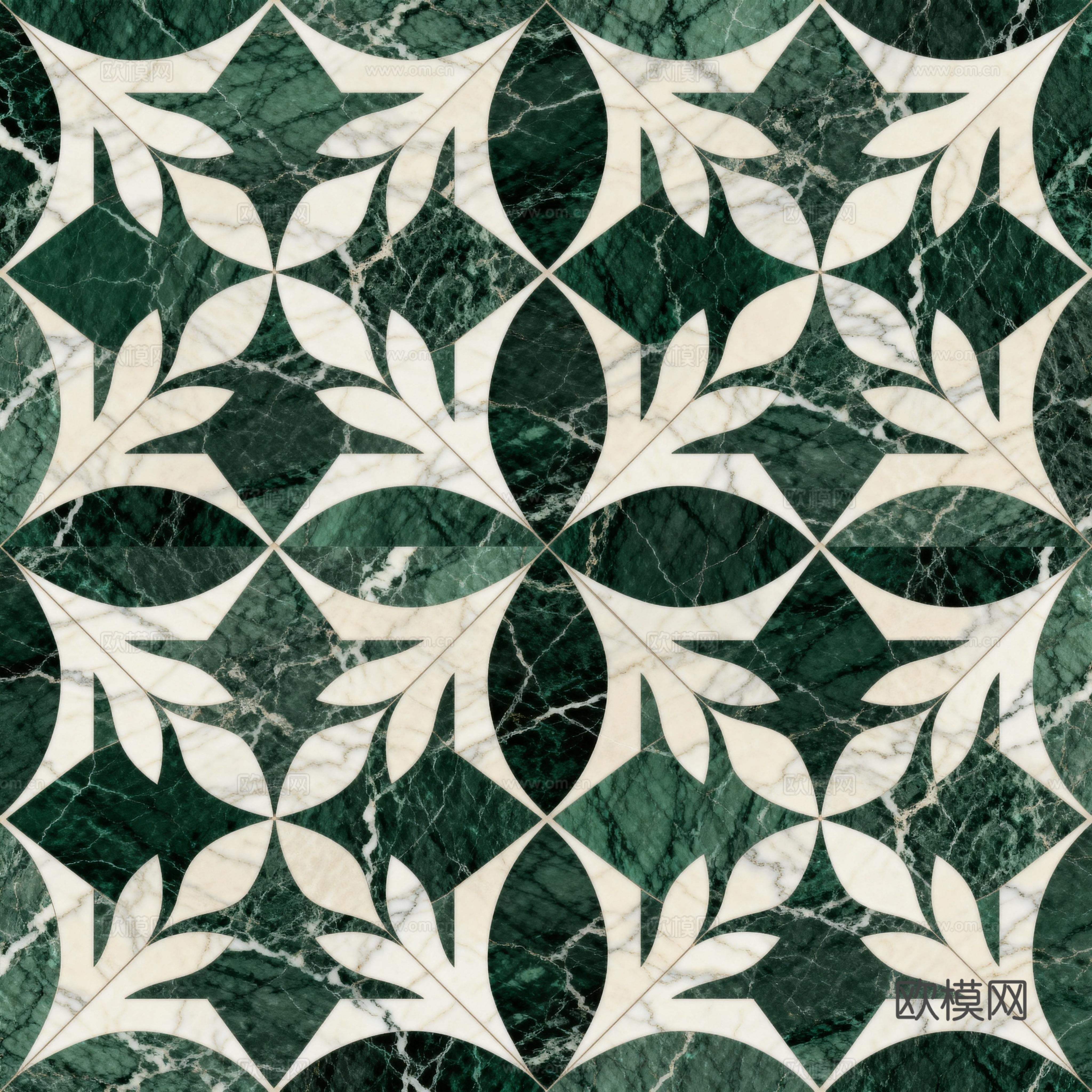 绿白色石材拼花 花卉图案水切刀拼花石材 绿色拼花石材马赛克