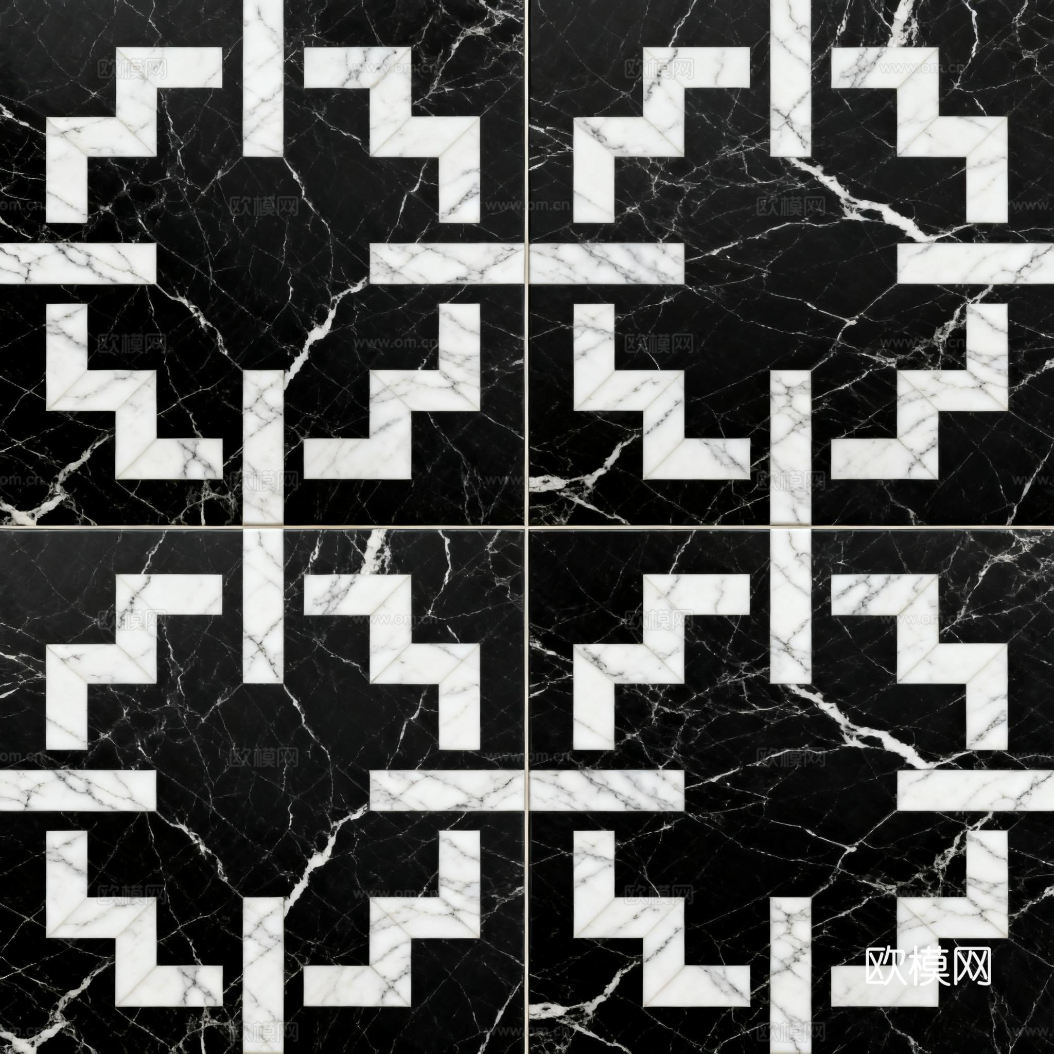 花砖 黑白石材拼花 花卉几何图案水刀石材拼花地砖