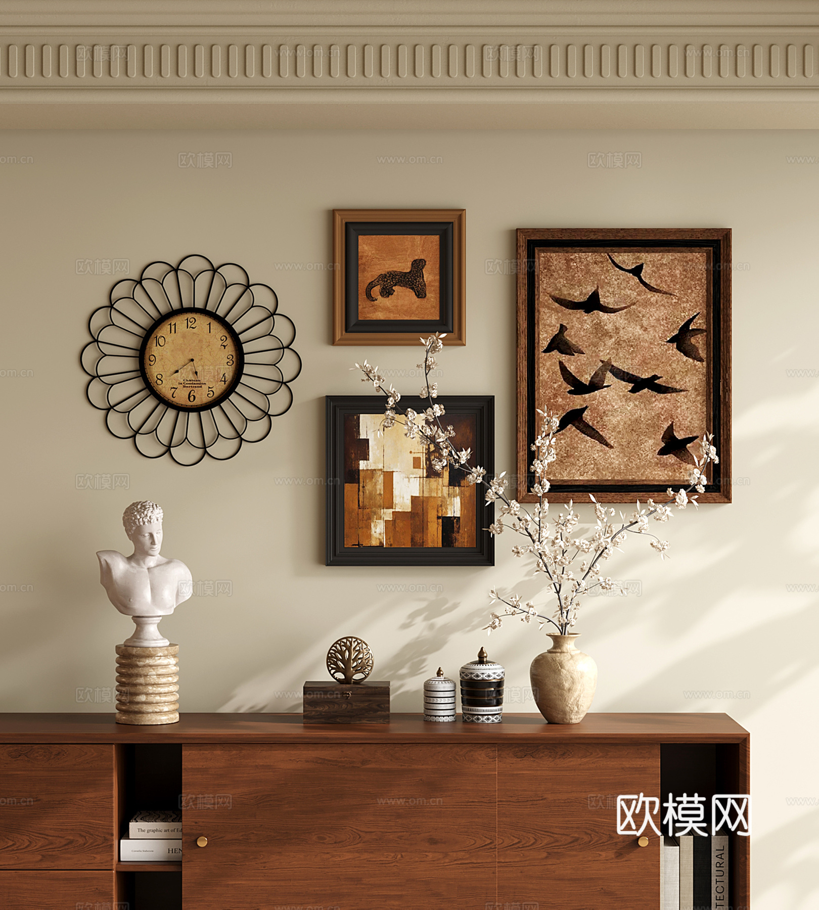 法式复古装饰挂画 动物画 抽象画 饰品摆件 钟表su模型