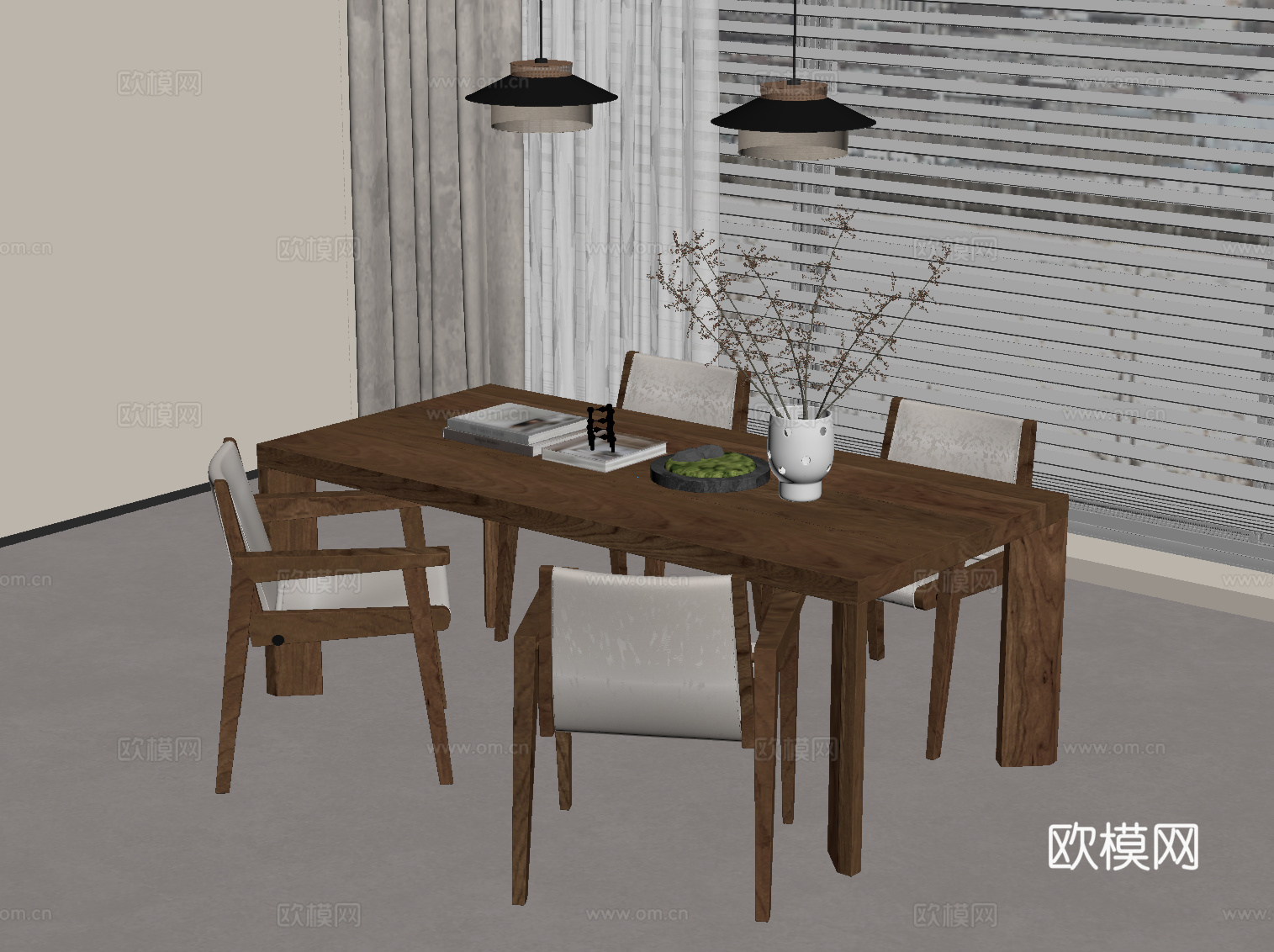 中古风餐桌椅su模型