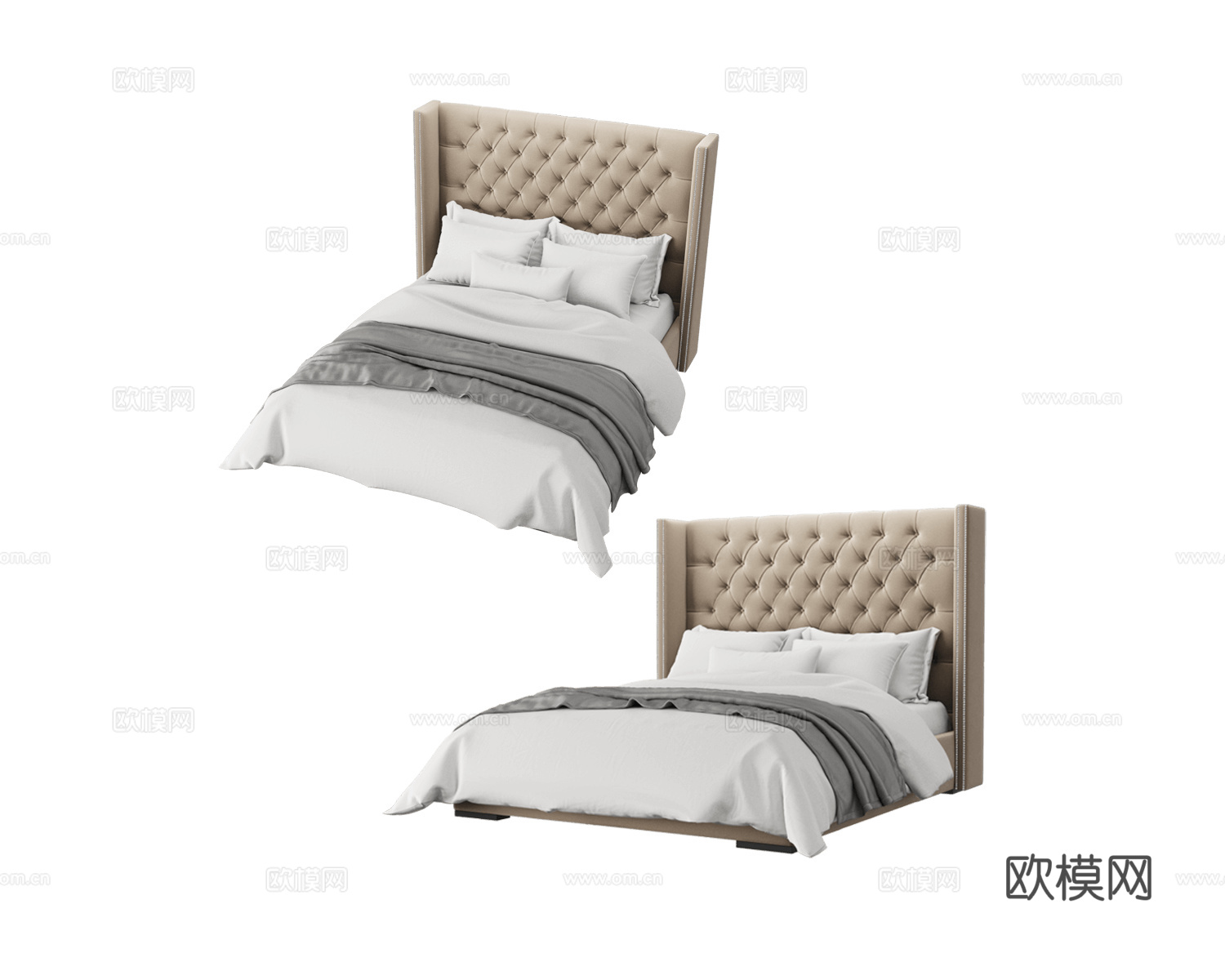 Full House 美式双人床3d模型下载
