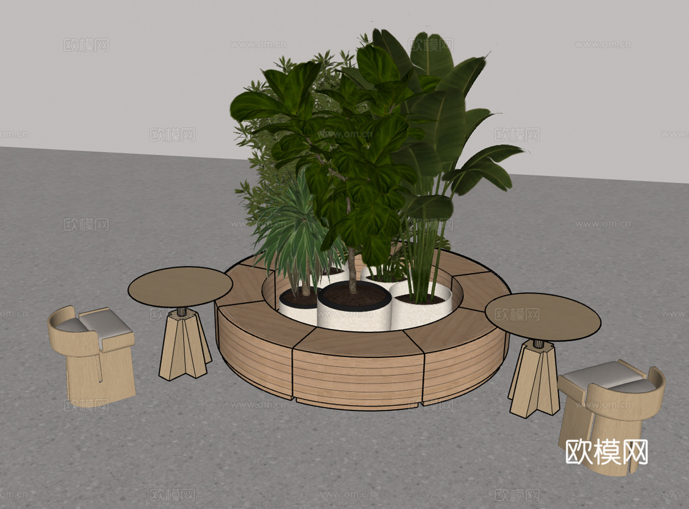 现代商业休闲座椅绿植su模型下载（渲染图2）
