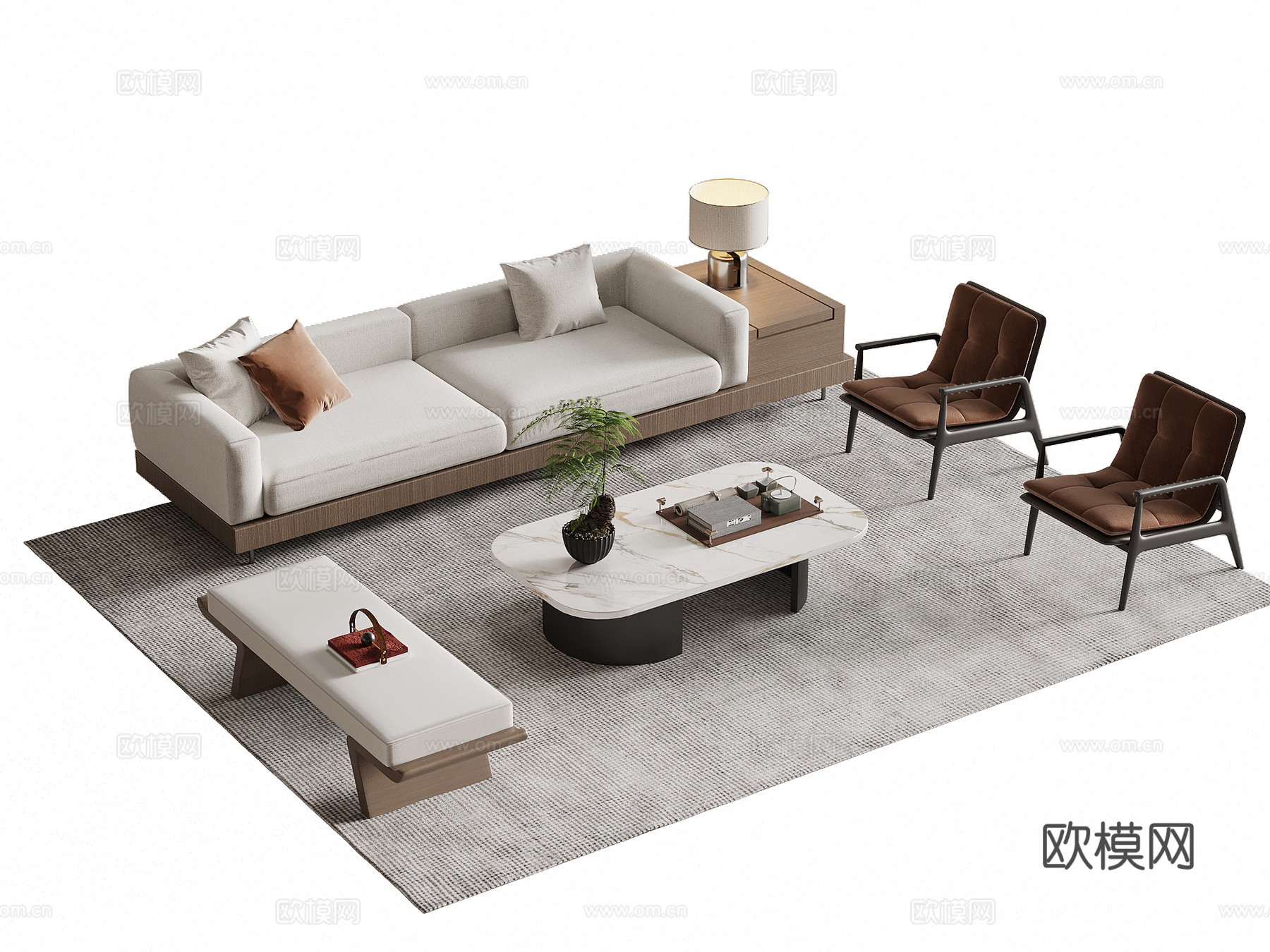 中古风沙发茶几组合su模型