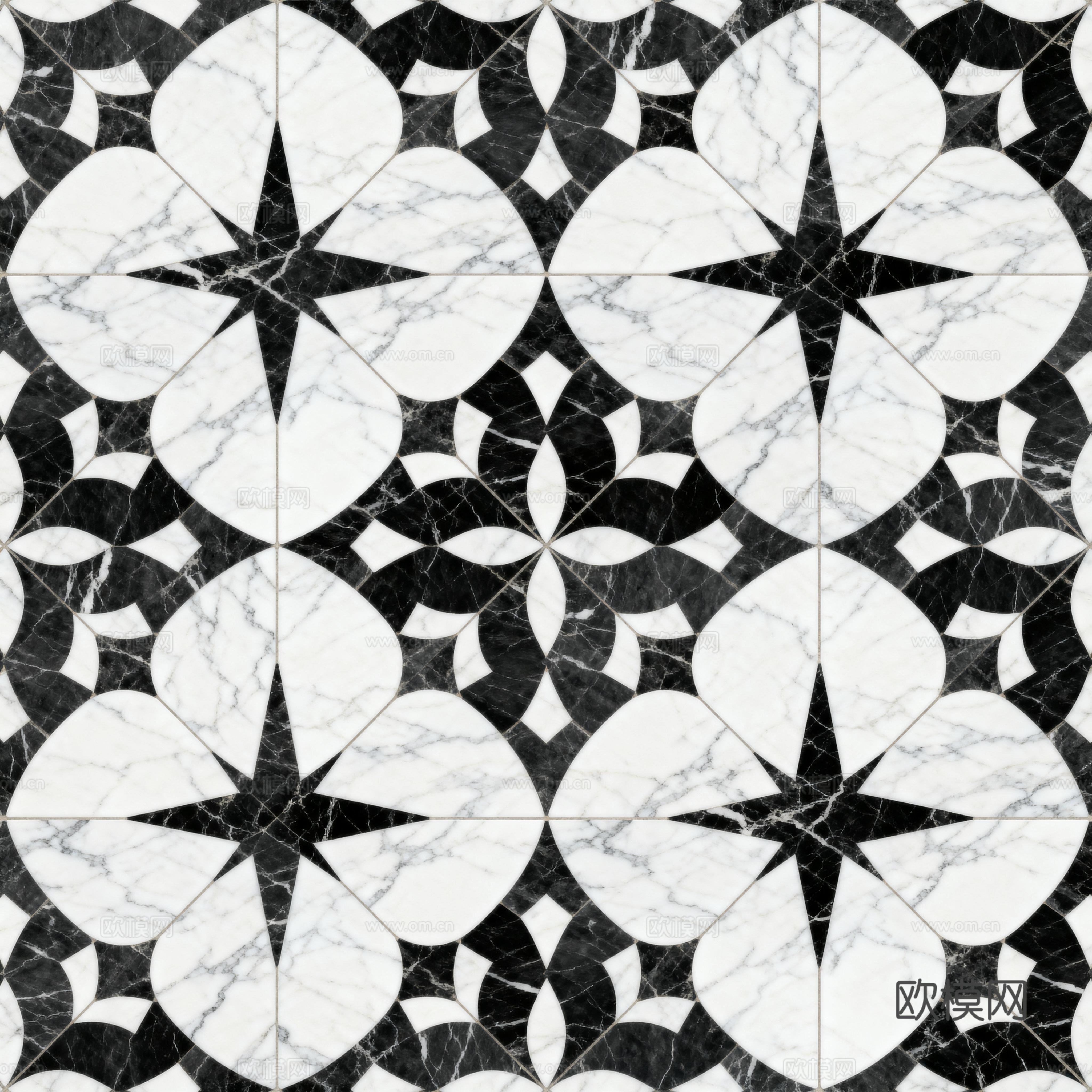 花砖 黑白石材拼花 花卉几何图案水刀石材拼花地砖 石材马赛克