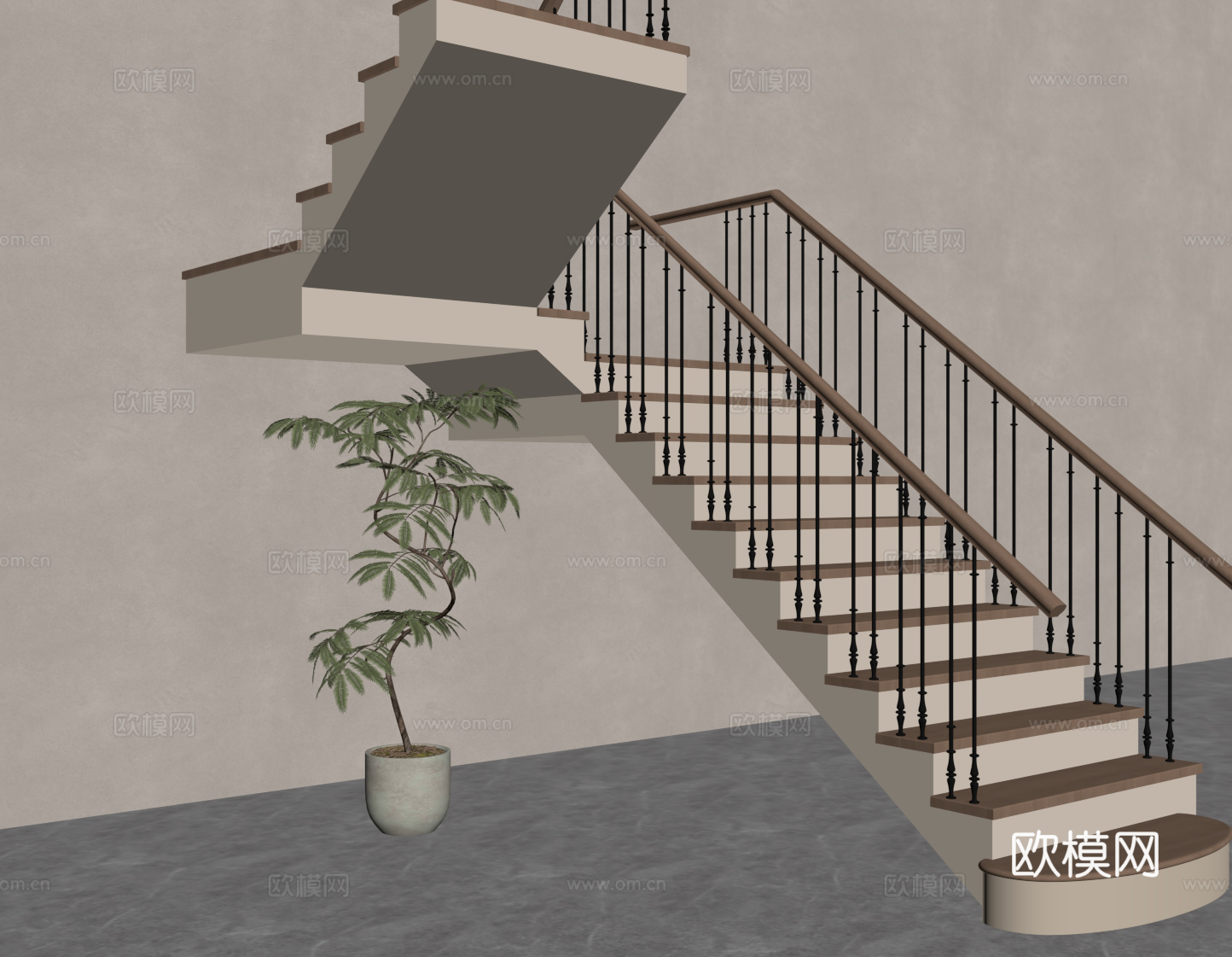 中古风楼梯 转角楼梯su模型