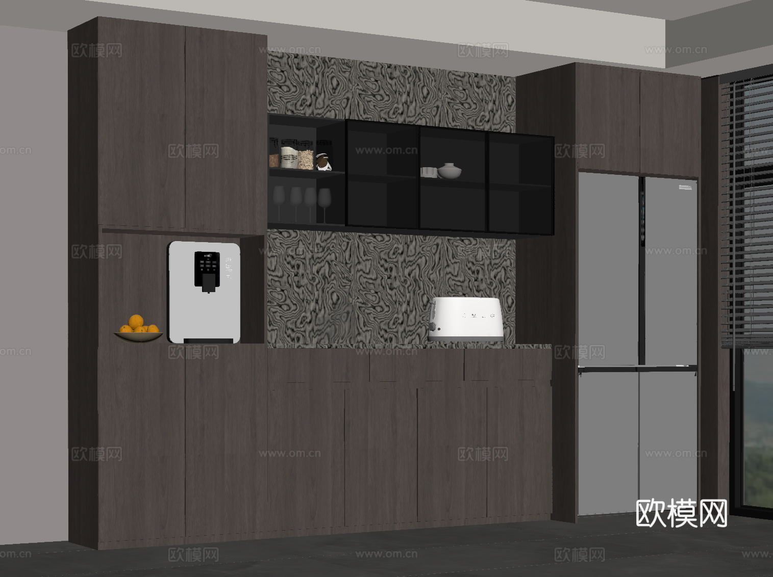 现代意式餐边柜 橱柜 酒柜su模型
