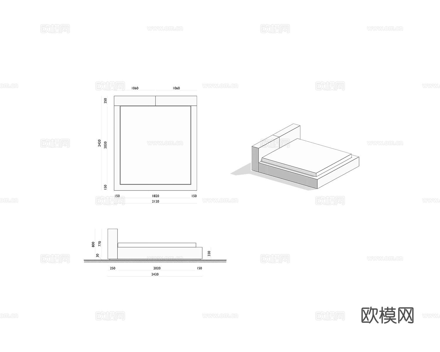 Boca Room 双人床3d模型下载（渲染图2）