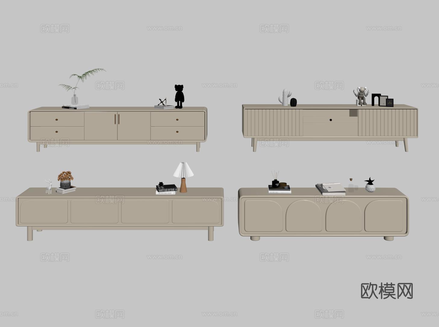 奶油风电视柜su模型