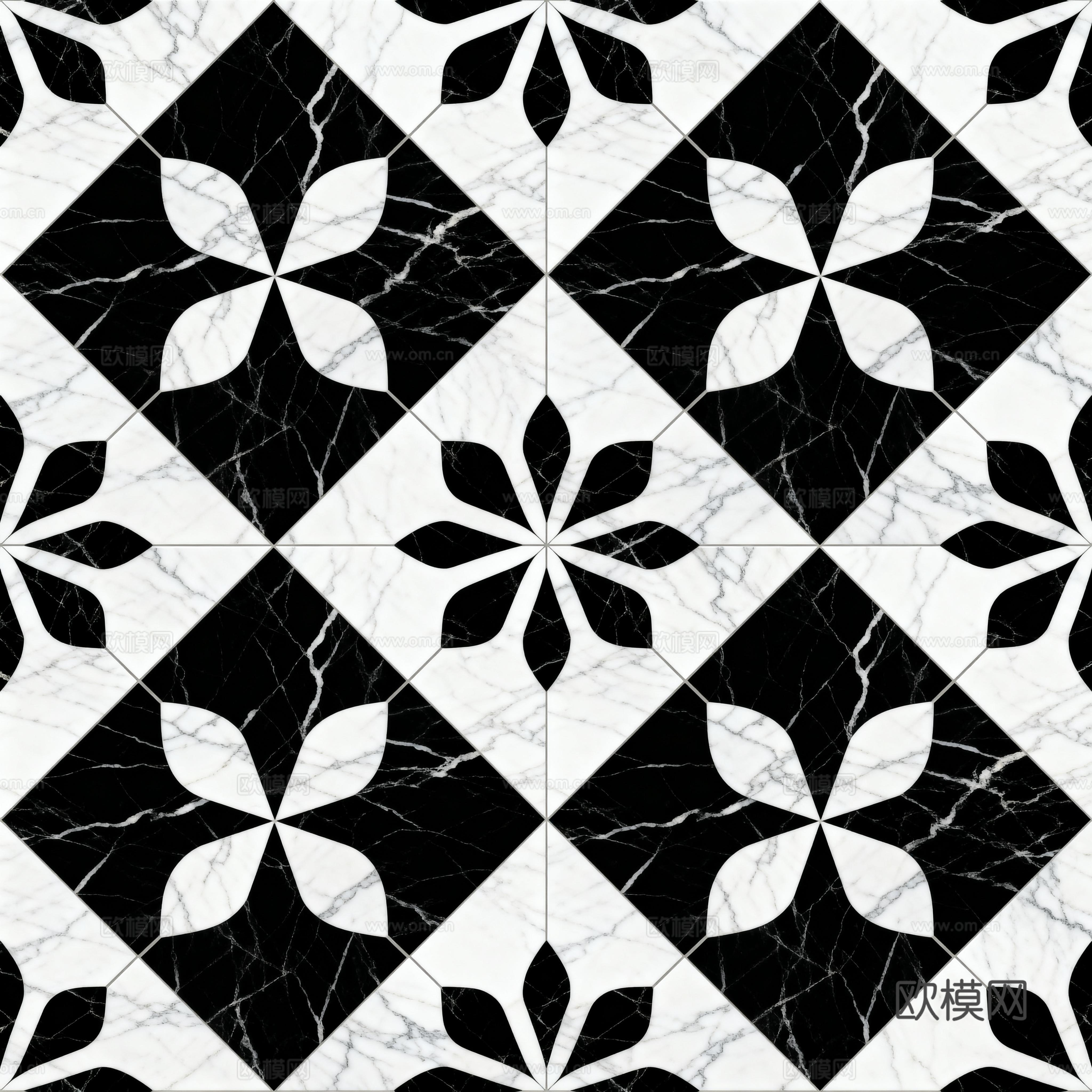 花砖 黑白石材拼花 花卉几何图案水刀石材拼花地砖 石材马赛克