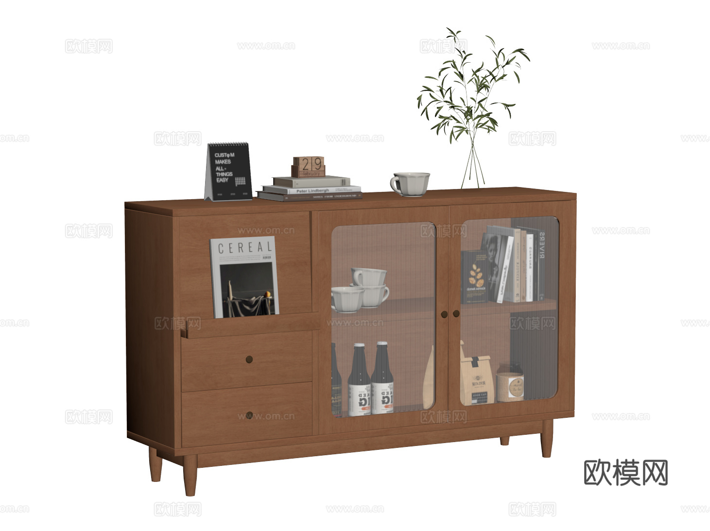 中古风餐边柜 收纳柜 储物柜 边柜 茶水柜su模型