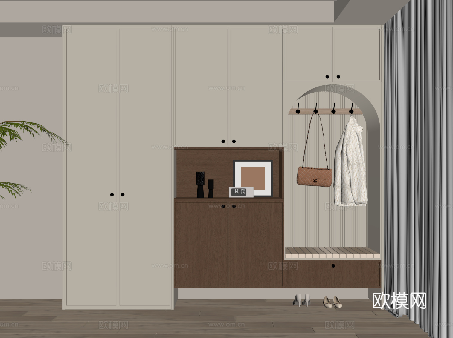 中古风鞋柜 入户鞋柜su模型