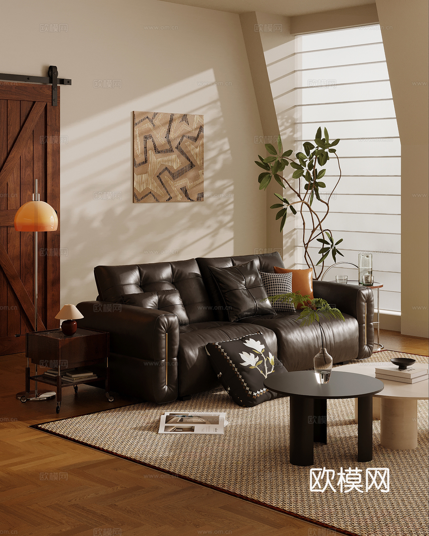 法式复古风多人沙发 直排沙发su模型