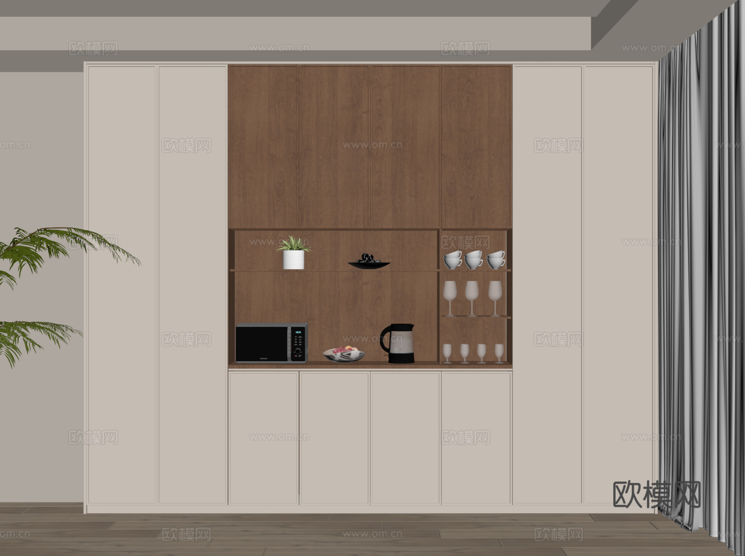 中古风酒柜 餐边柜su模型