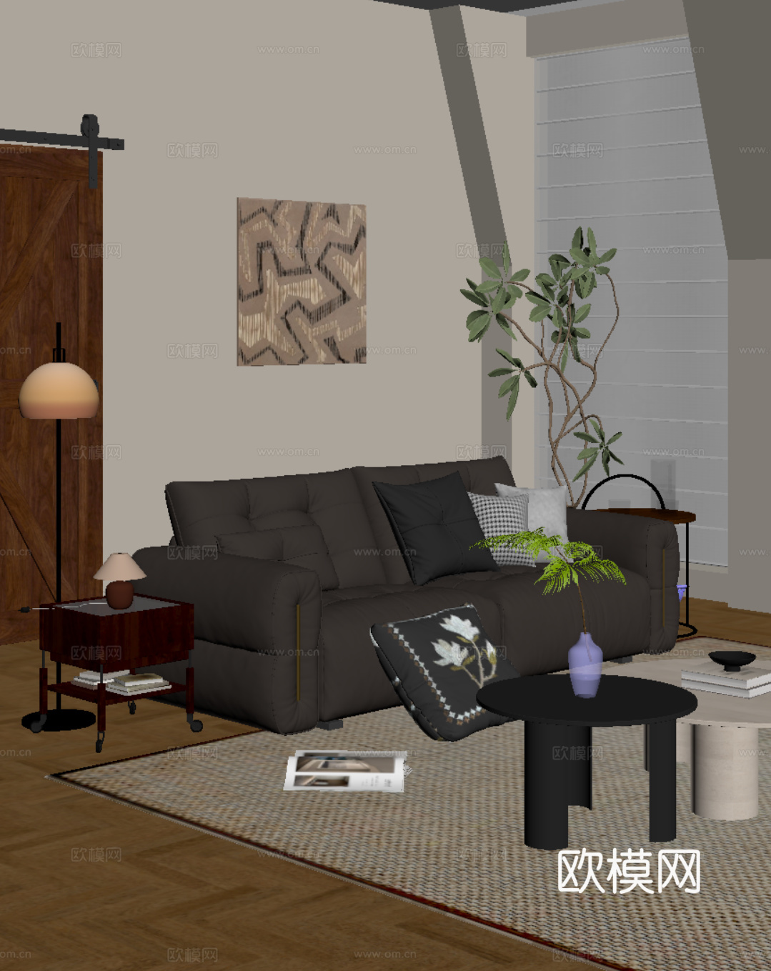 法式复古风多人沙发 直排沙发su模型