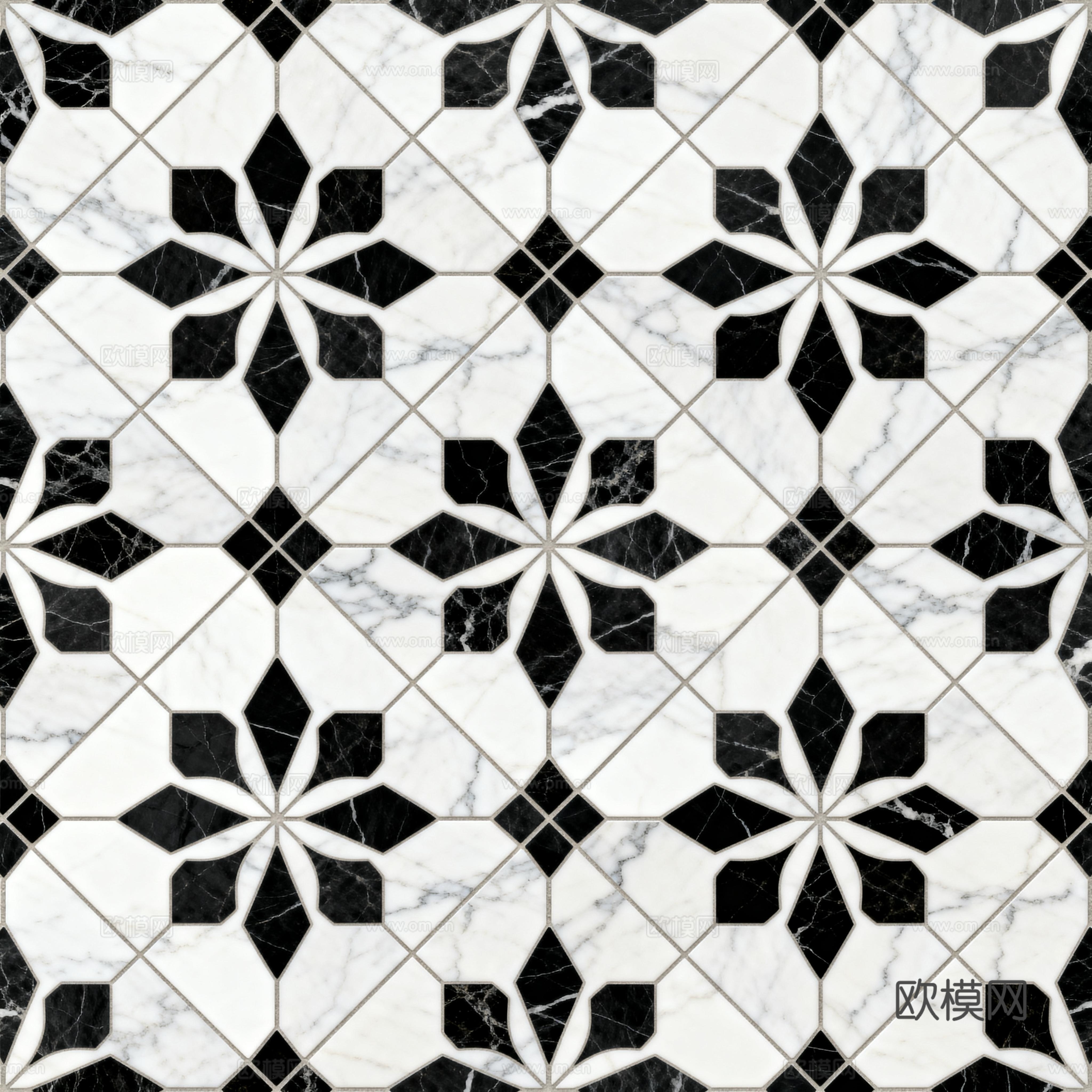 花砖 黑白石材拼花 花卉几何图案水刀石材拼花地砖 石材马赛克下载