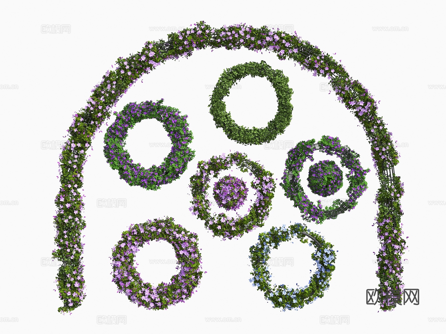 植物花环 花环 美陈花环 花球 花拱门 婚庆花环 装饰花环su模型