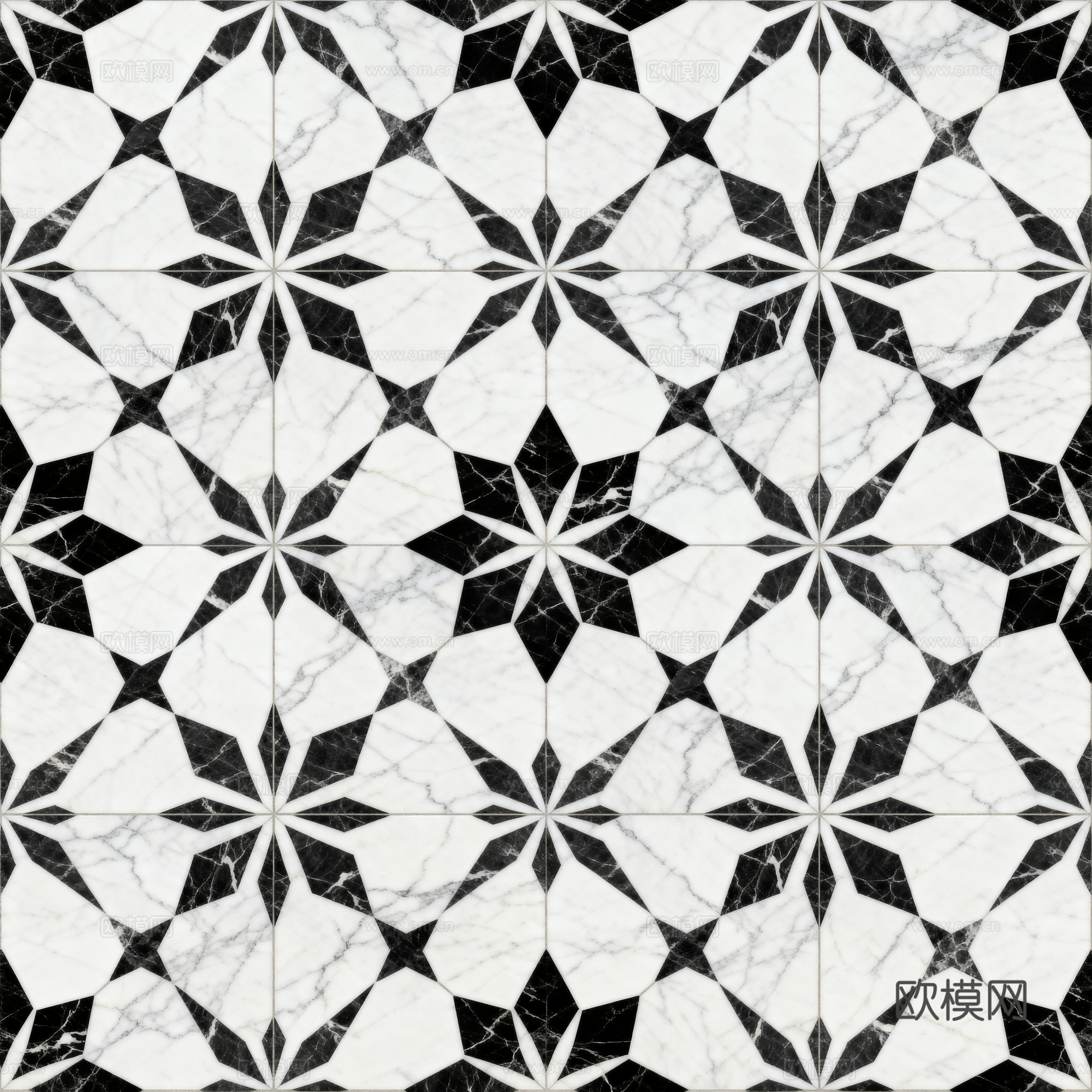 花砖 黑白石材拼花 花卉几何图案水刀石材拼花地砖 石材马赛克下载