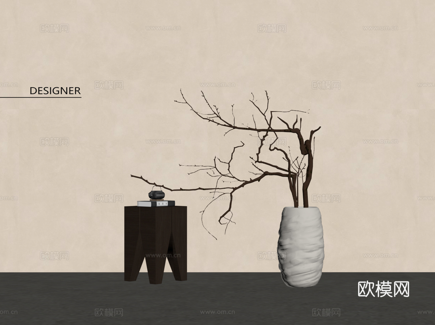 新中式花瓶 枯枝摆件su模型