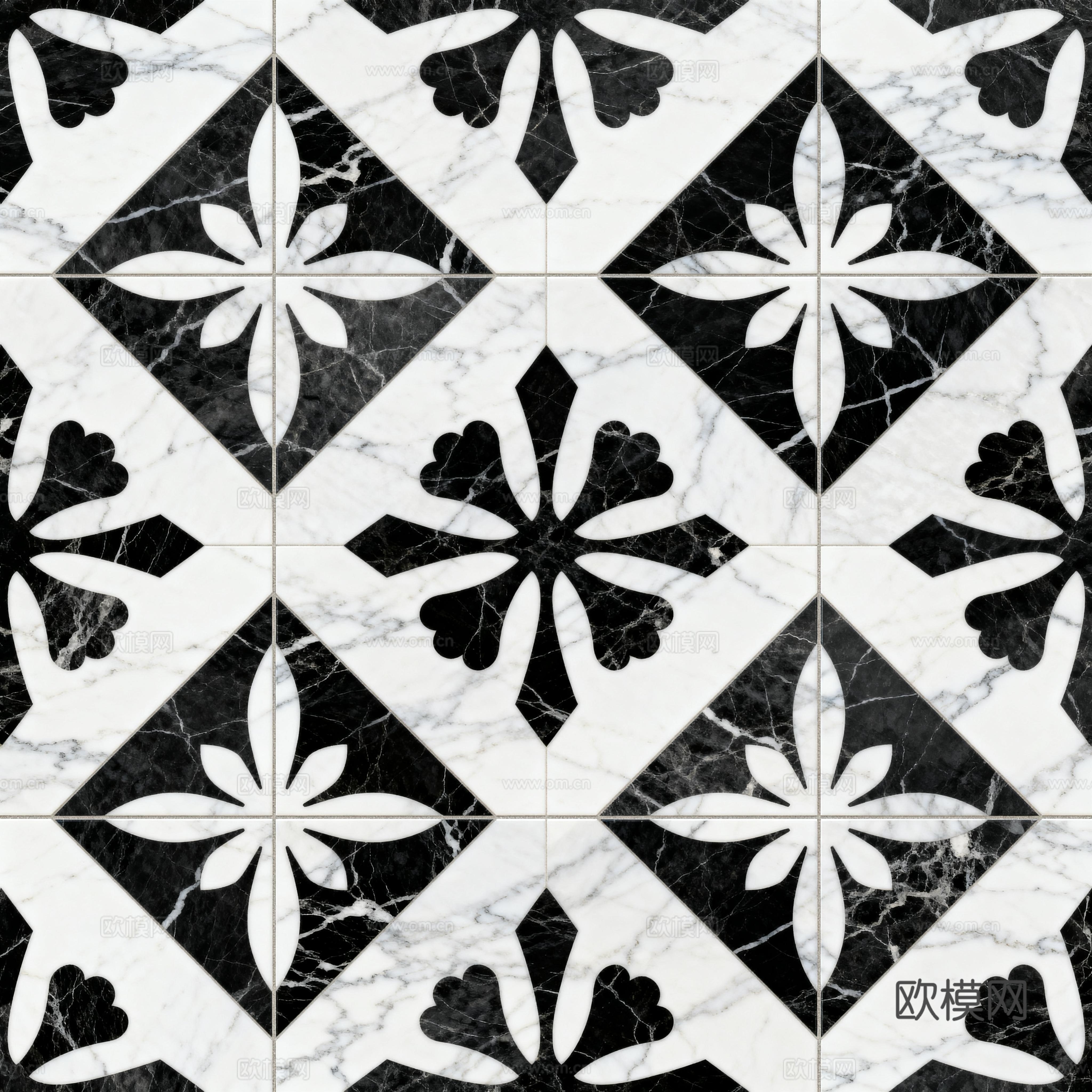 花砖 黑白石材拼花 花卉几何图案水刀石材拼花地砖 石材马赛克下载