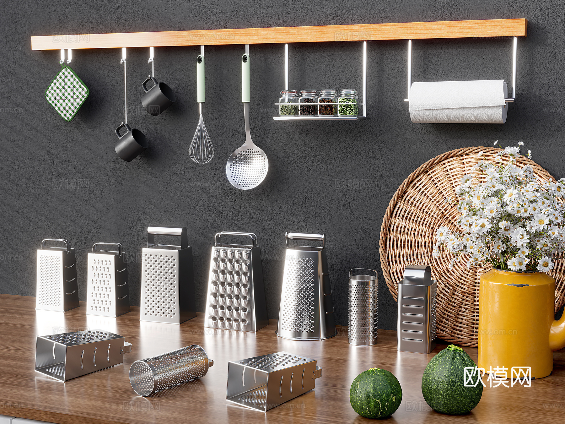 现代厨房用品 刨丝器  刀具 削皮器 电商小场景3d模型下载