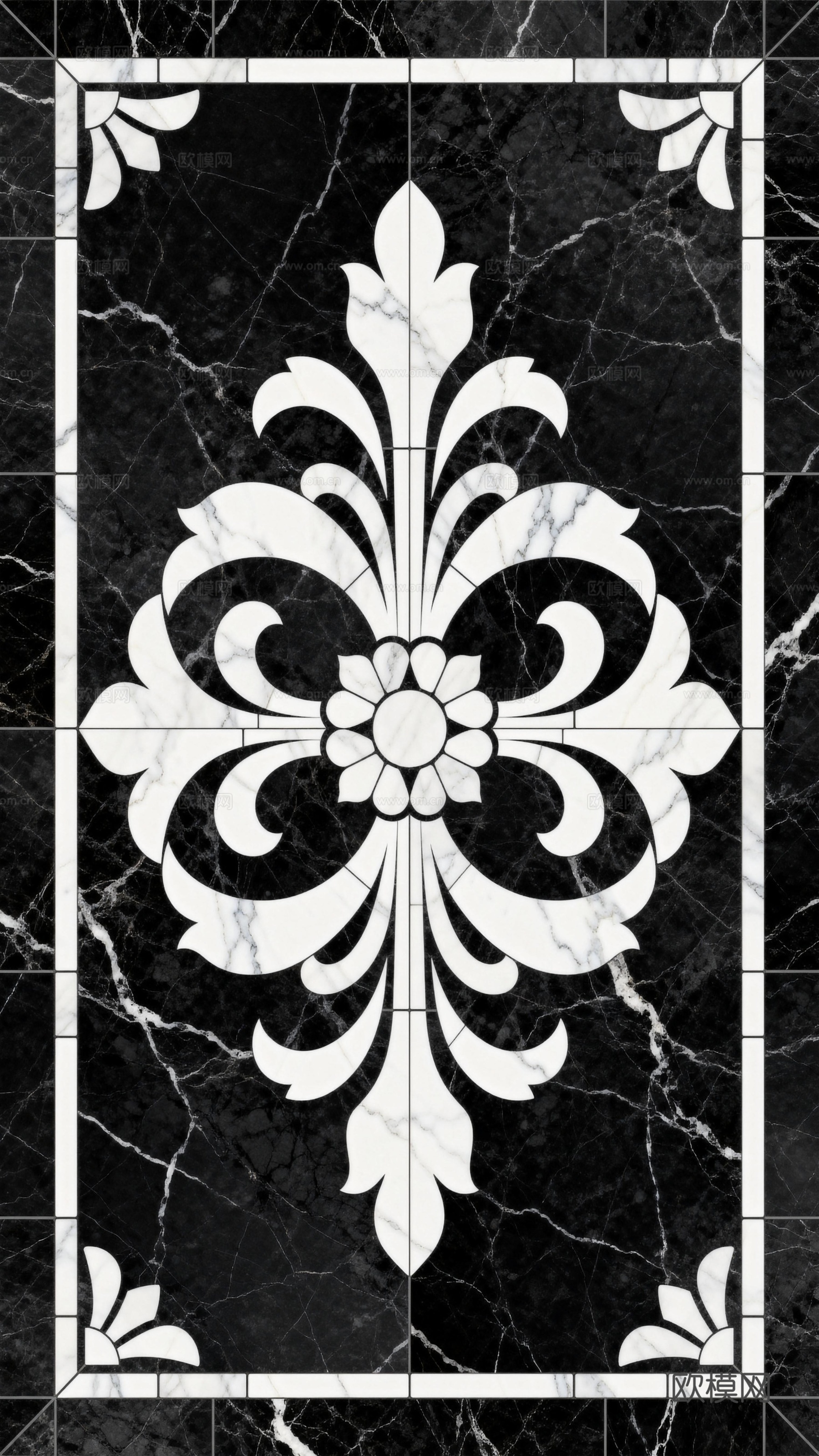 花砖 黑白石材拼花 花卉几何图案水刀石材拼花地砖 石材马赛克