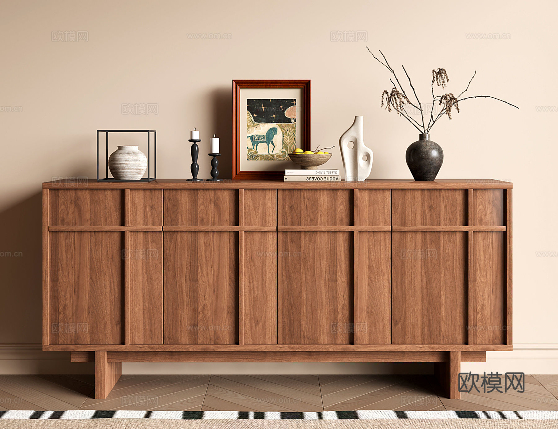 中古风餐边柜 侘寂玄关柜 储物柜 收纳柜 斗柜su模型