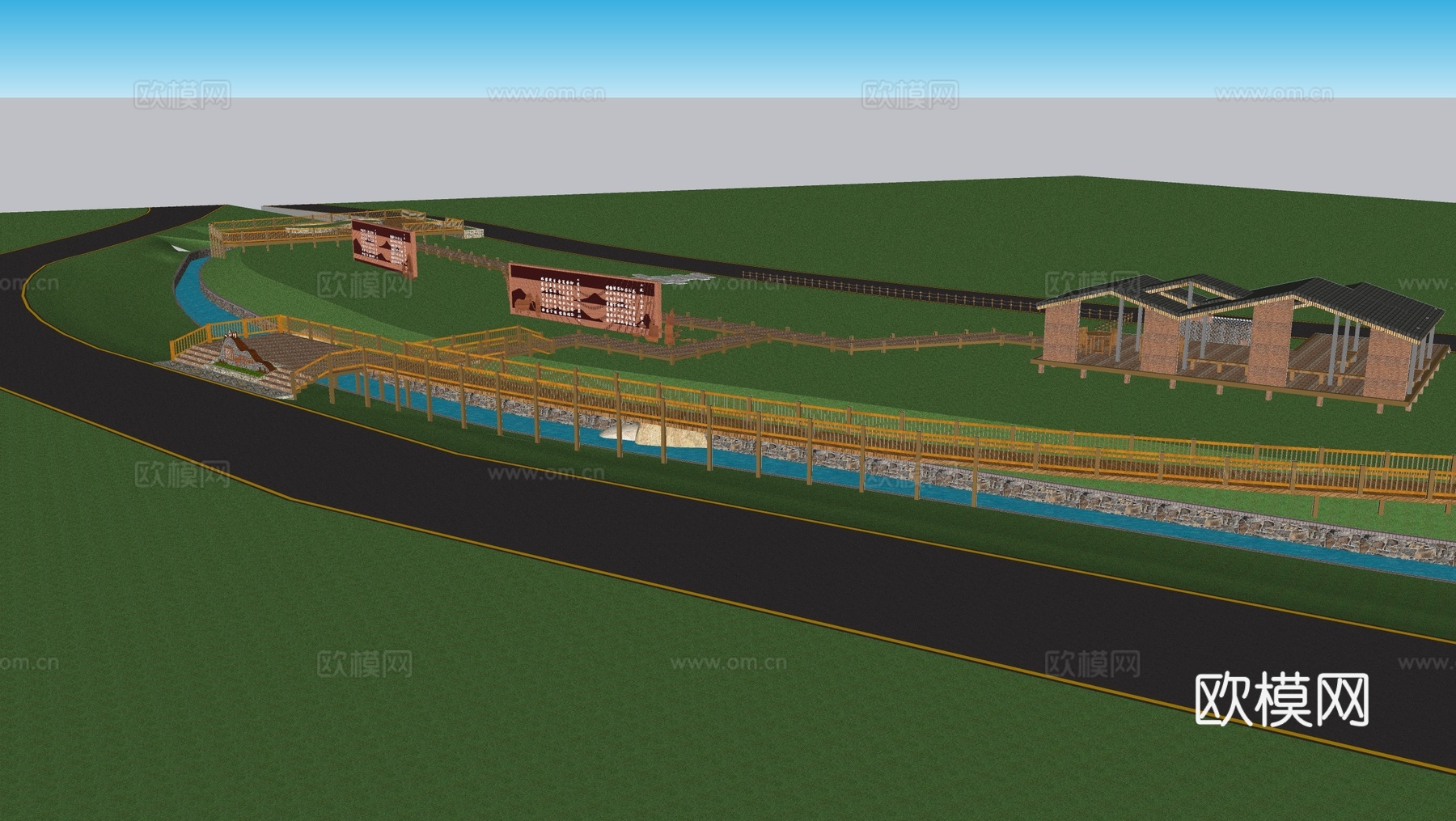 现代景观栈道 公园景观su模型su模型