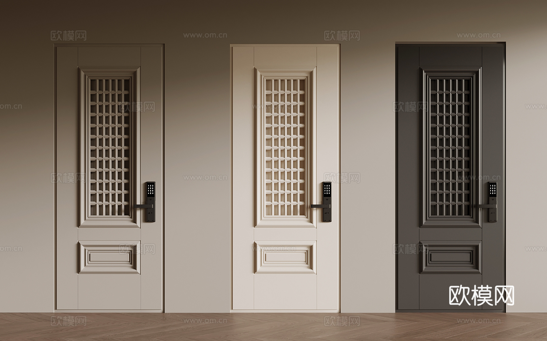 现代单开门 入户门 防盗门su模型