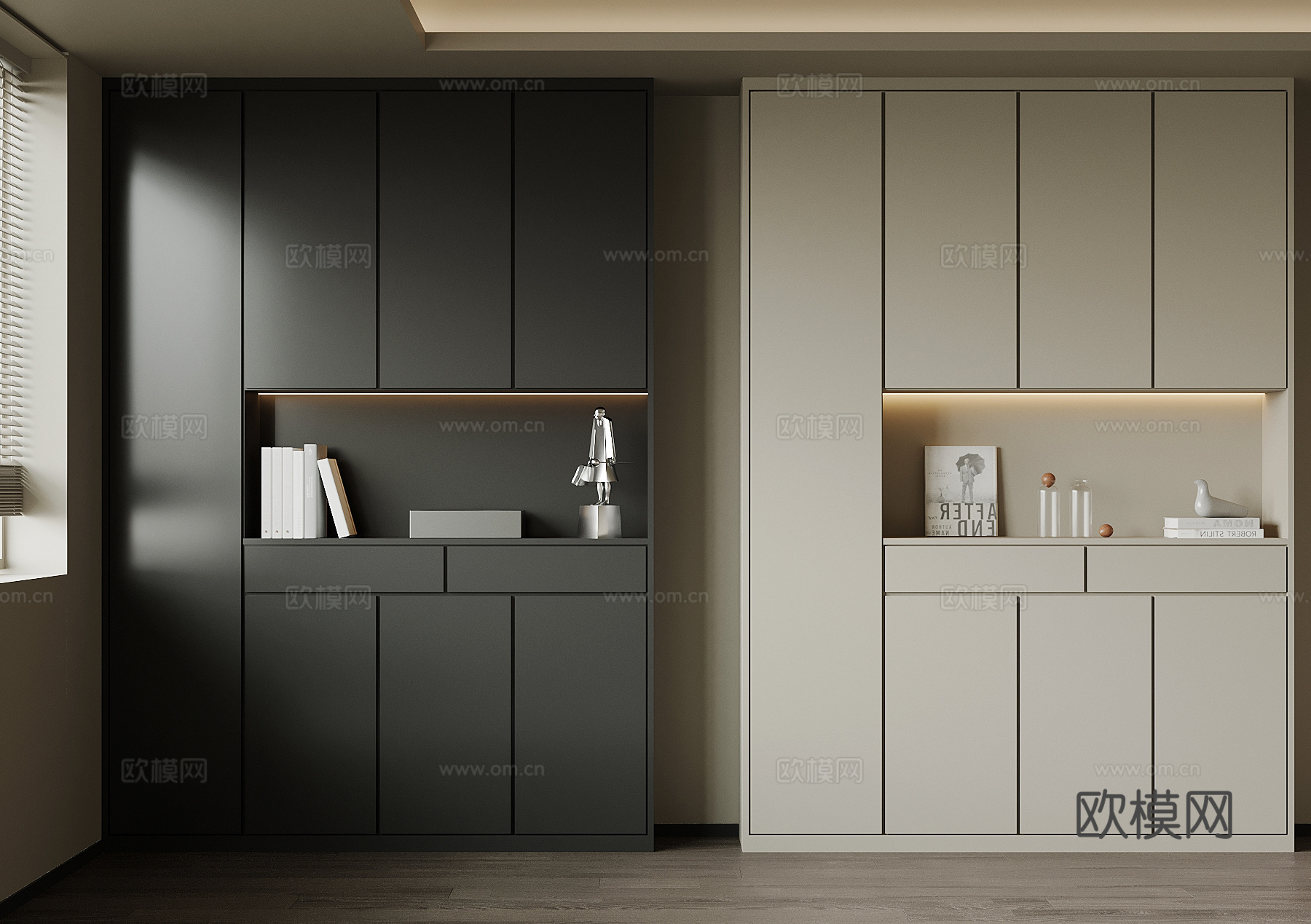 现代书柜 极简置物柜su模型