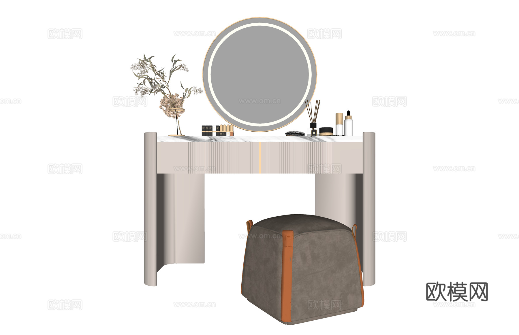 卧室 晾衣架 吹风机 衣服 化妆 桌子 镜子 梳妆镜 衣柜su模型