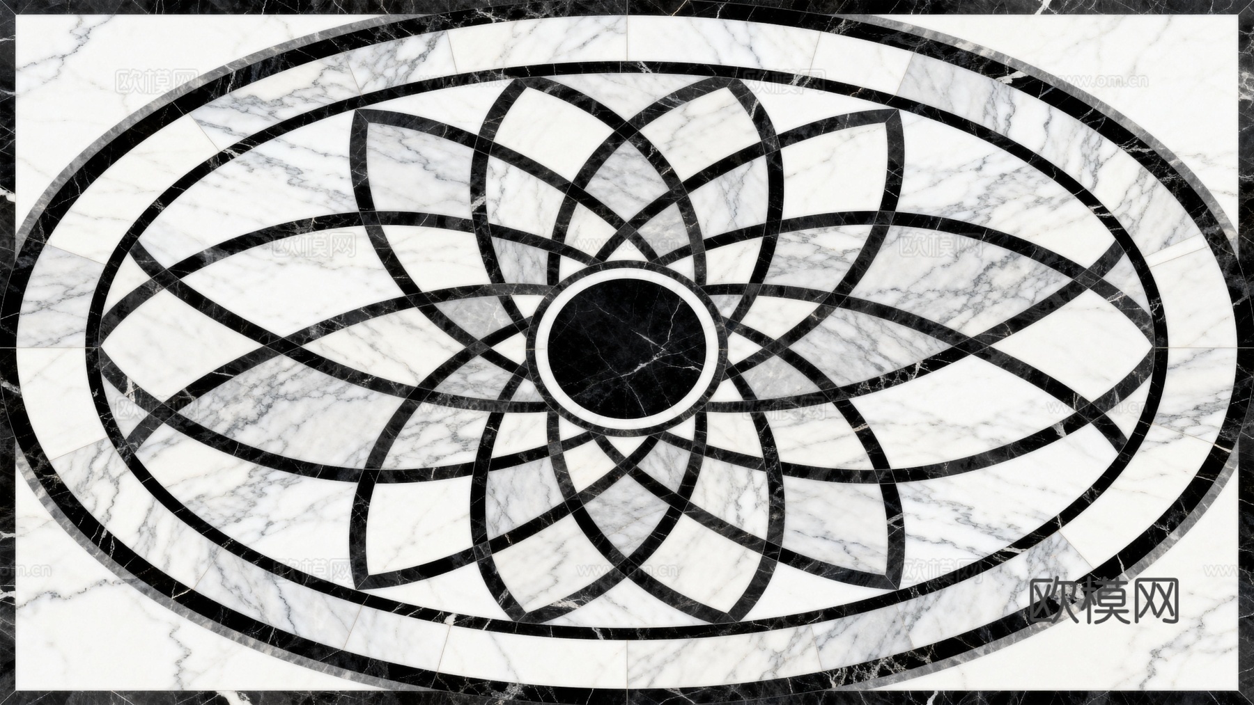 现代轻奢 黑白石材椭圆拼花 玄关石材拼花