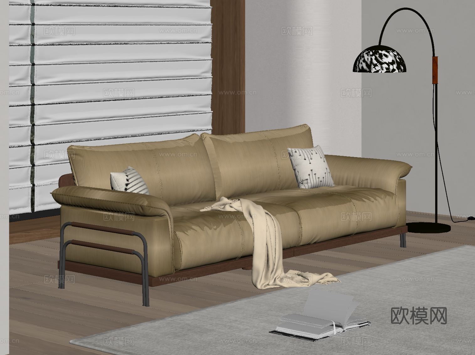 法式复古风多人沙发 直排沙发su模型