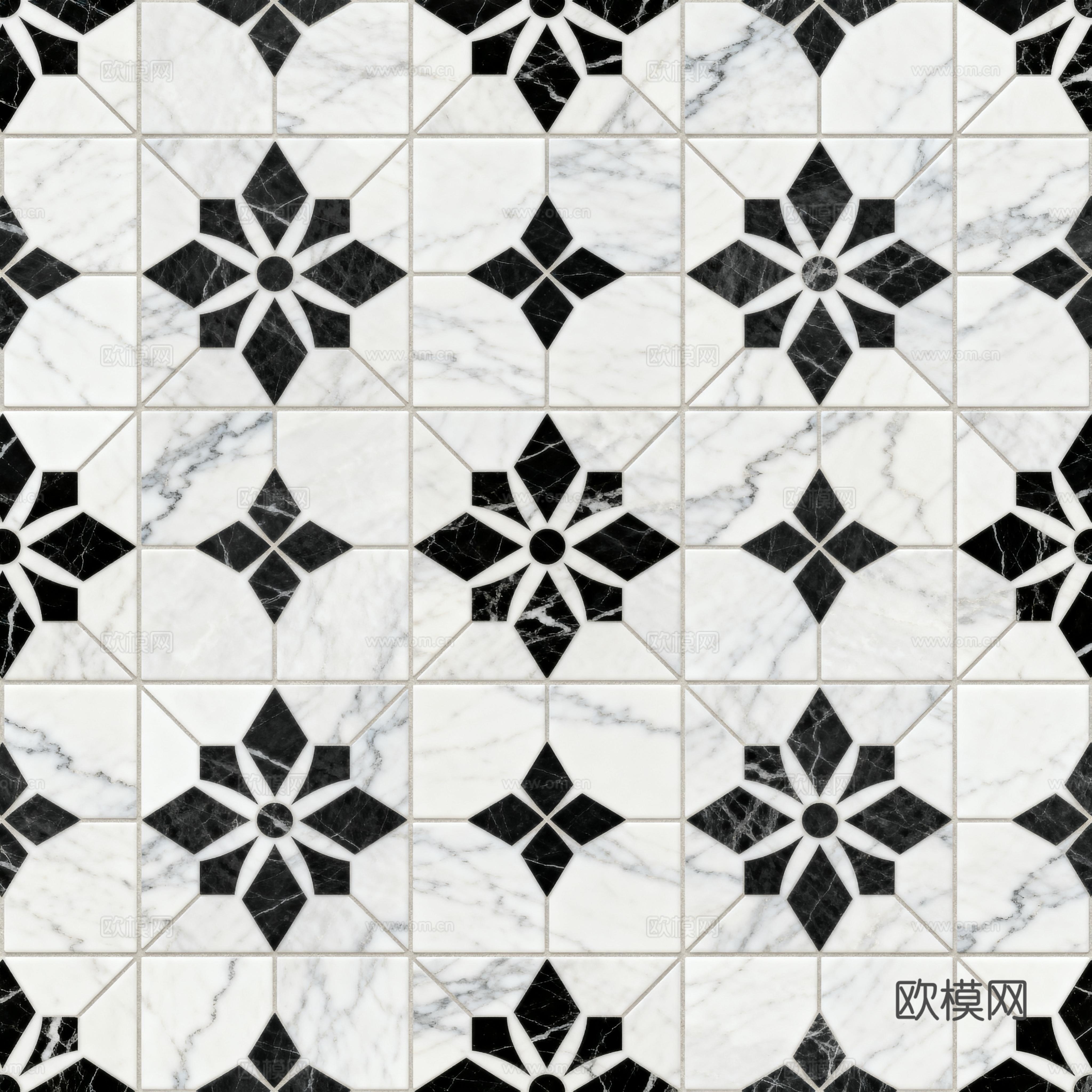 花砖 黑白石材拼花 花卉几何图案水刀石材拼花地砖 石材马赛克