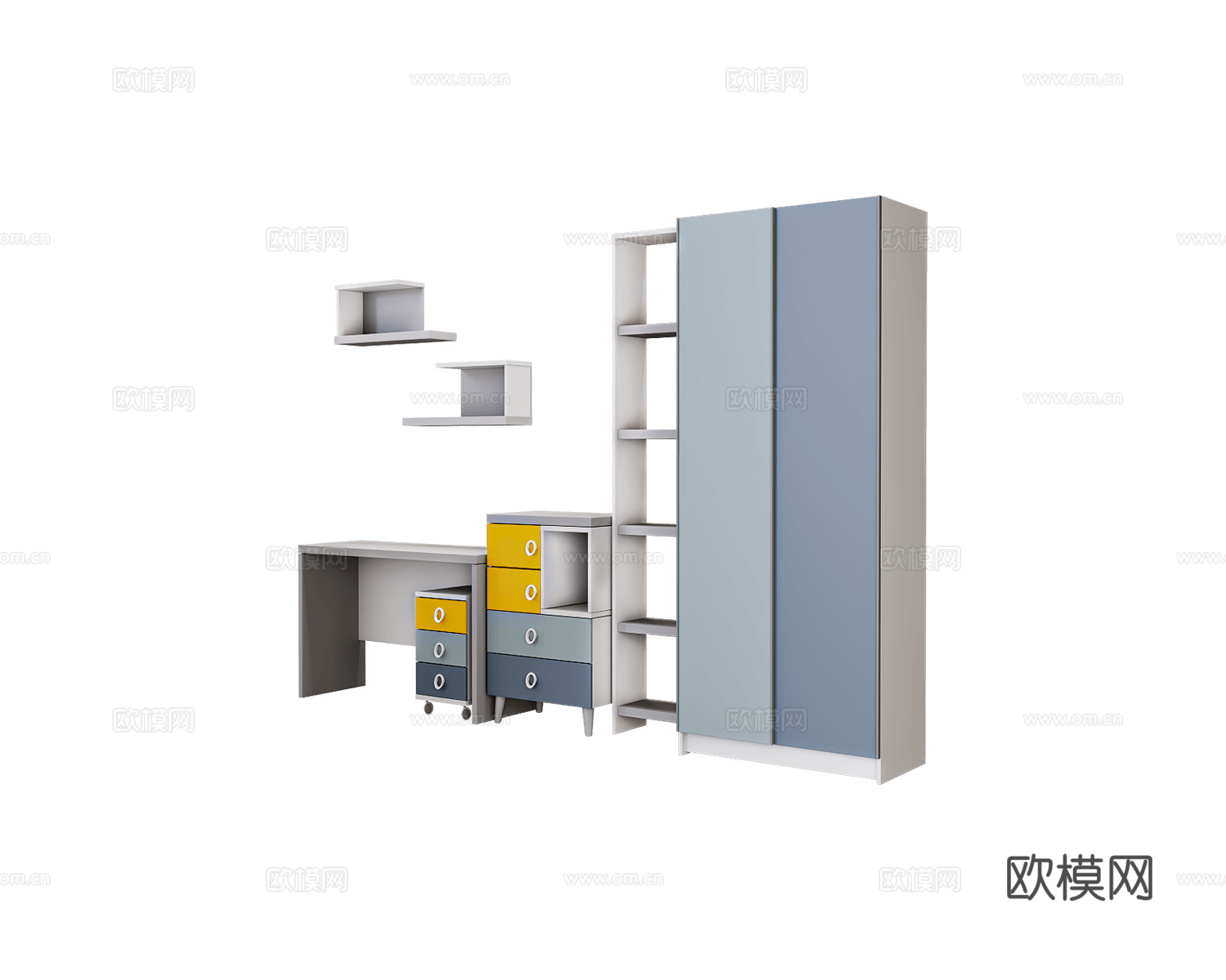 Mirlachev 儿童床 书桌 婴儿床 儿童书柜3d模型下载（渲染图3）