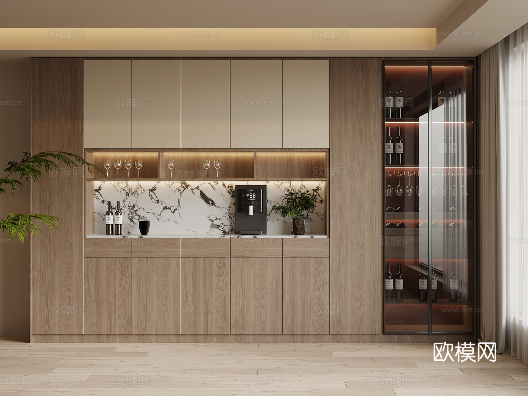 中古风酒柜 餐边柜su模型