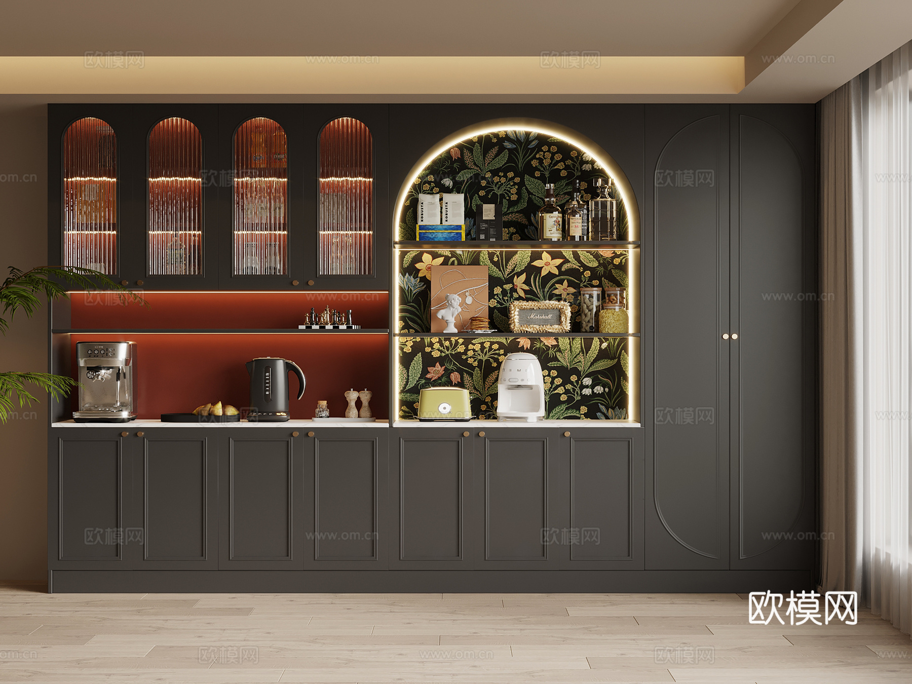 法式复古风酒柜 餐边柜su模型