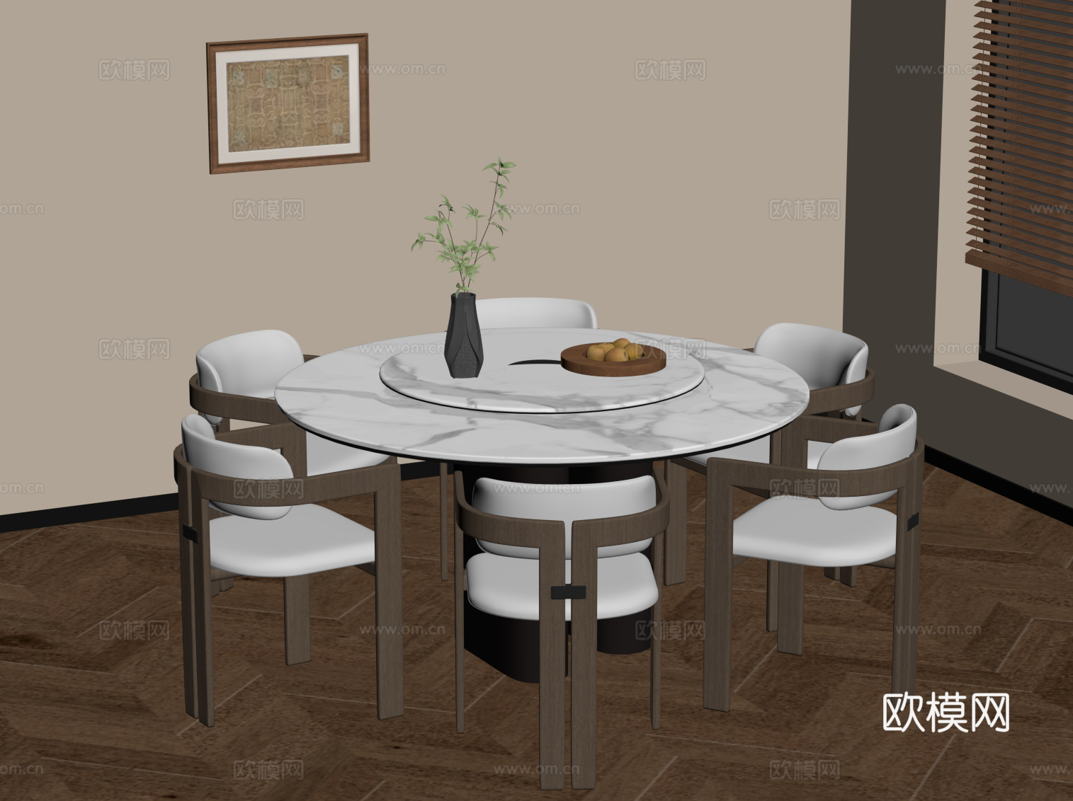 中古风餐桌椅 圆形餐桌椅su模型