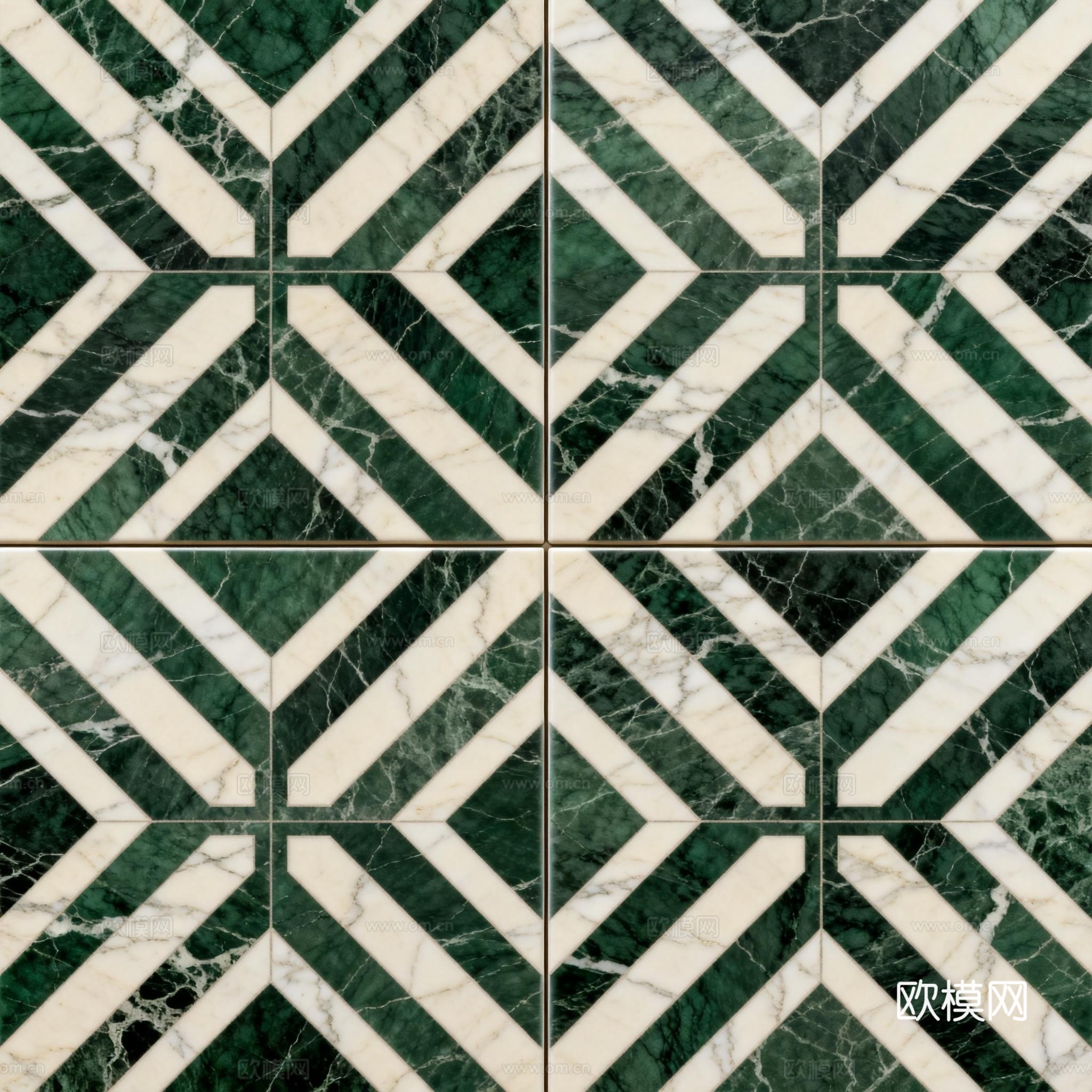 绿白色石材拼花 格子几何图案水切刀拼花石材 绿色石材马赛克