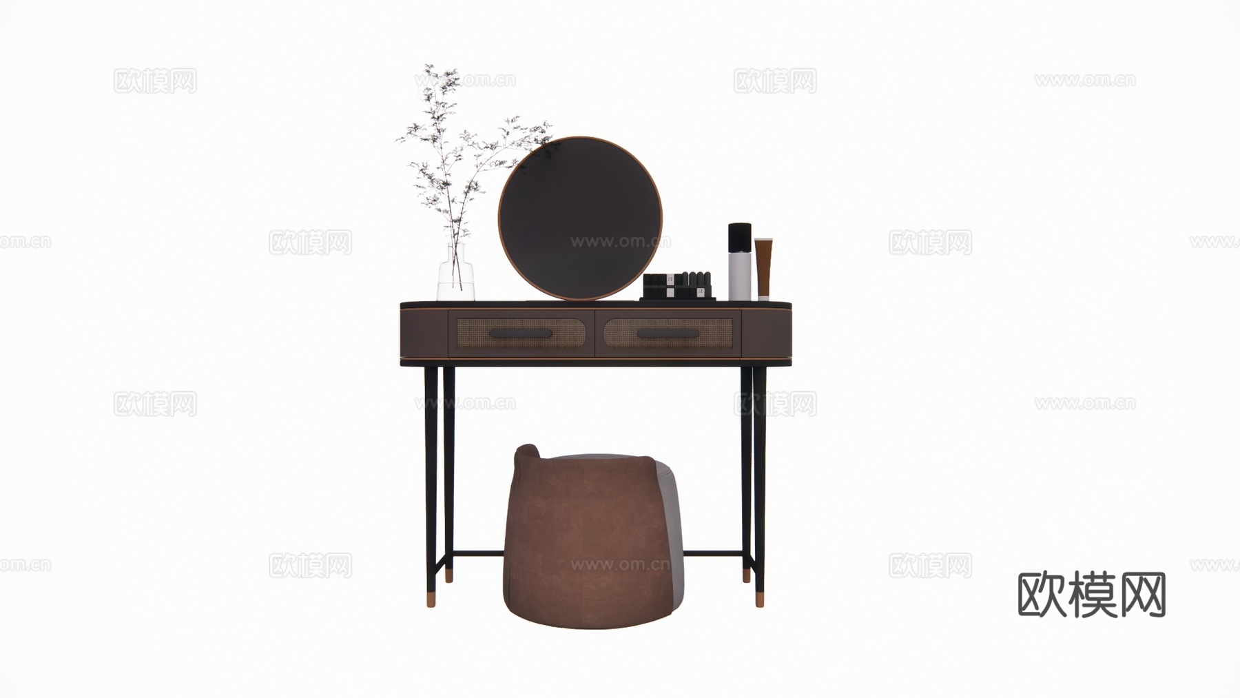 卧室 晾衣架 吹风机 衣服 化妆 桌子 镜子 梳妆镜 衣柜su模型