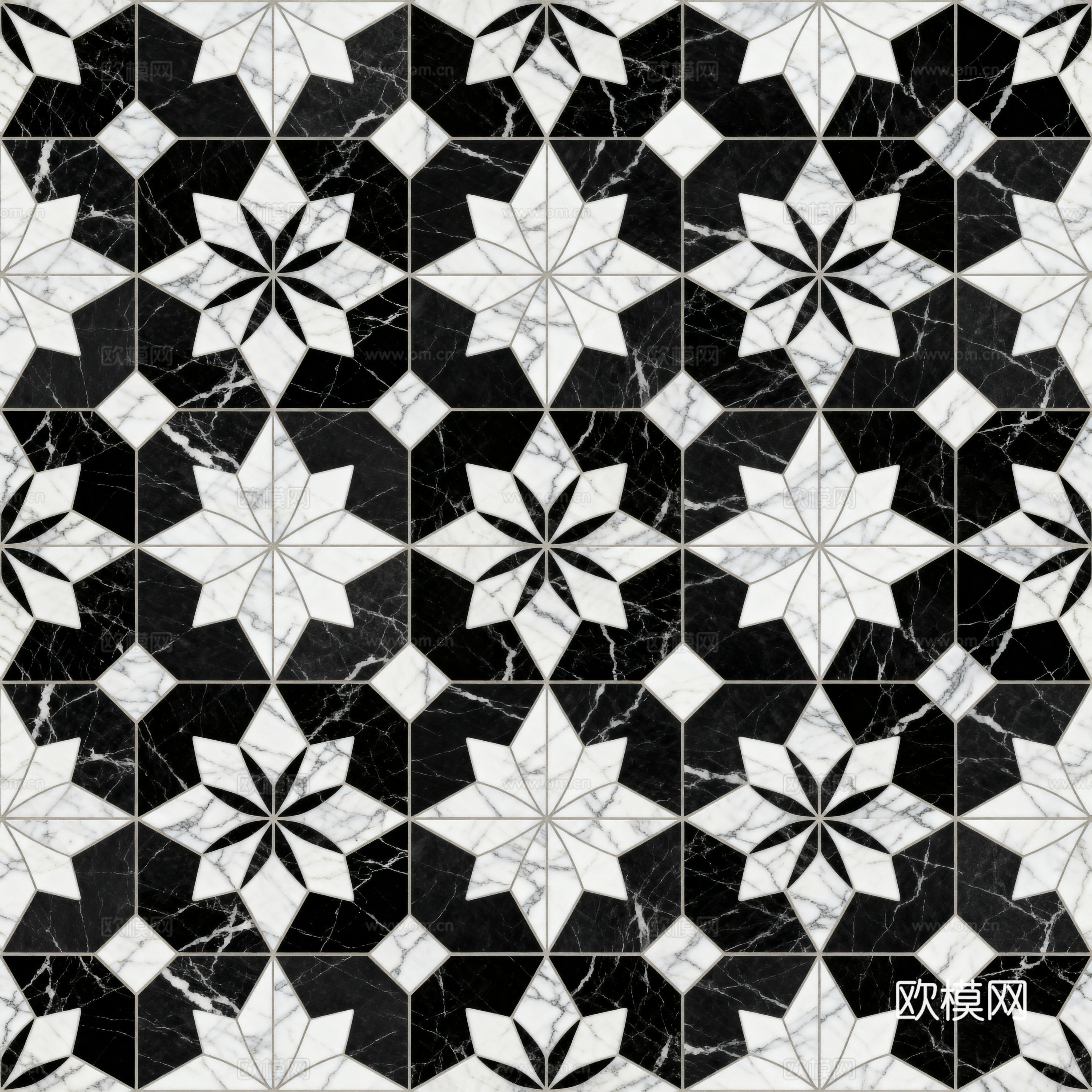 花砖 黑白石材拼花 花卉几何图案水刀石材拼花地砖