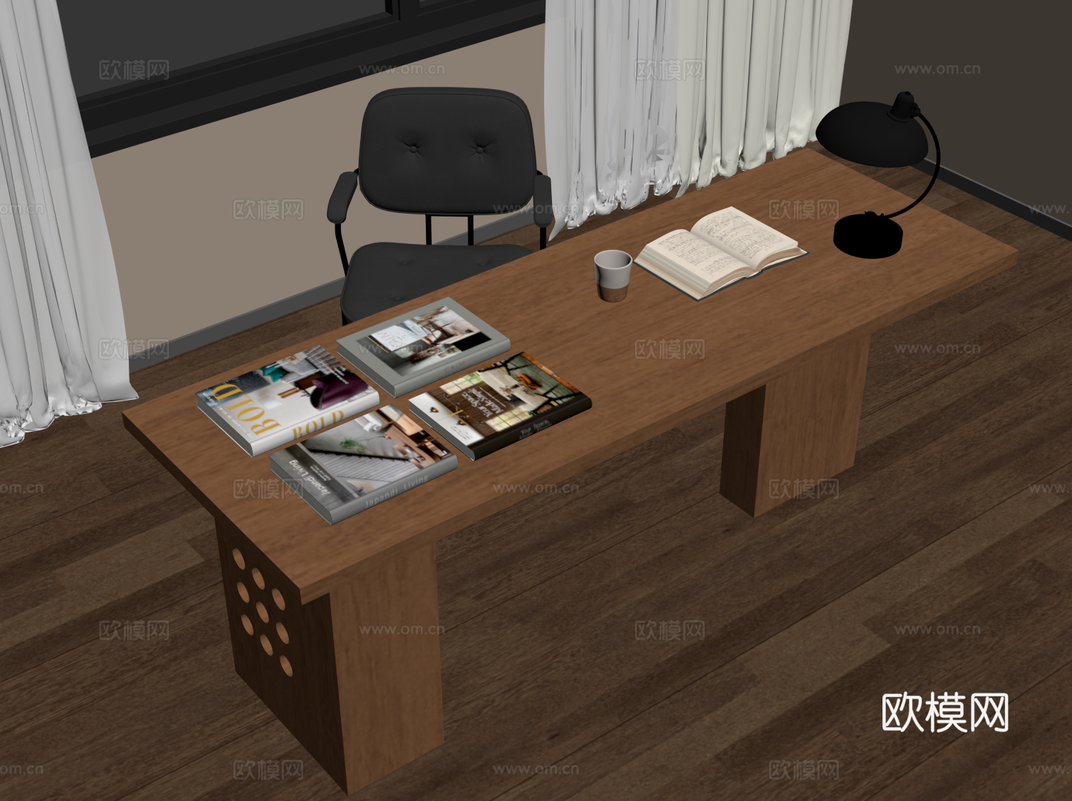 中古风书桌椅su模型