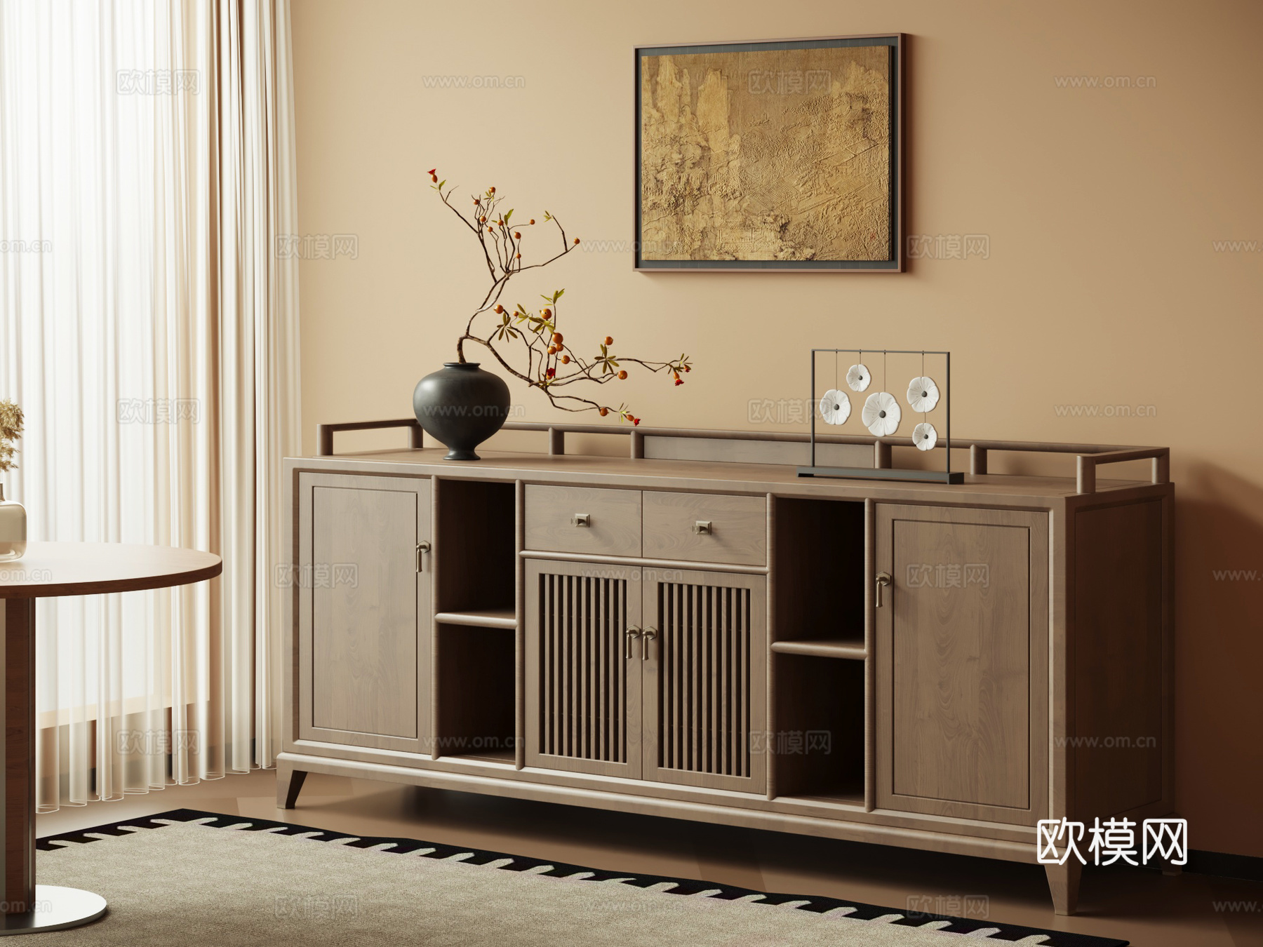 新中式餐边柜 茶水柜su模型