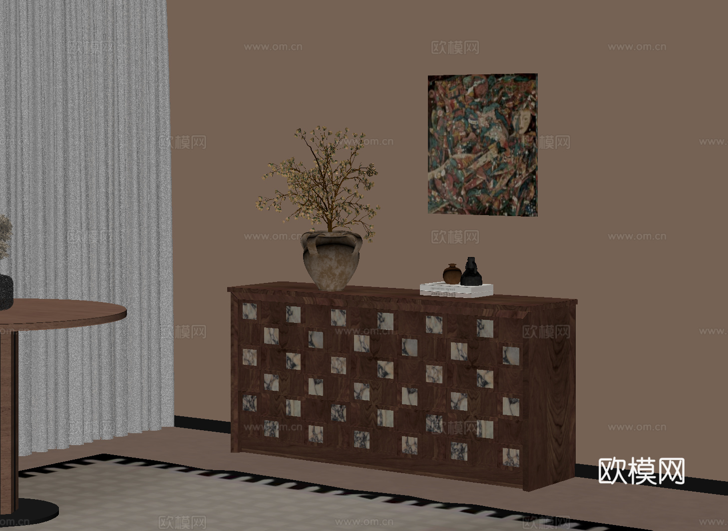 法式中古风玄关柜 边柜 端景柜su模型